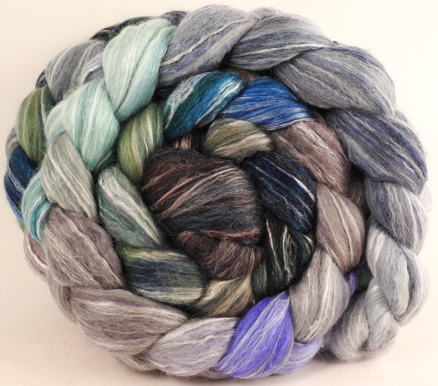 Batt in a Braid #45 - Tempest (5.7 oz.) - Corriedale/Mulberry Silk/Rose Fiber (60/20/20) - Inglenook Fibers