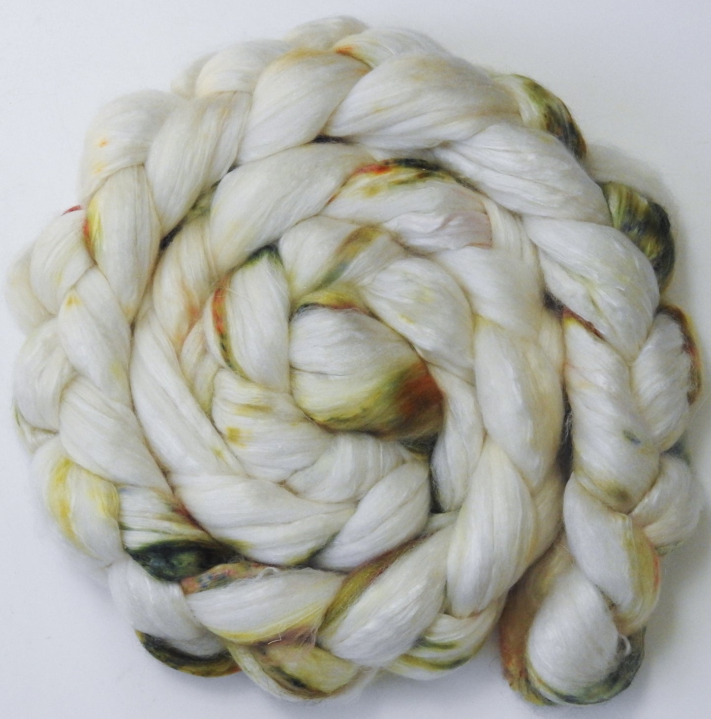 Paperwhite (5.2 oz) - Batt in a Braid #5 - Merino/ Camel/ silk/ faux cashmere/ firestar (25/25/25/12/12)