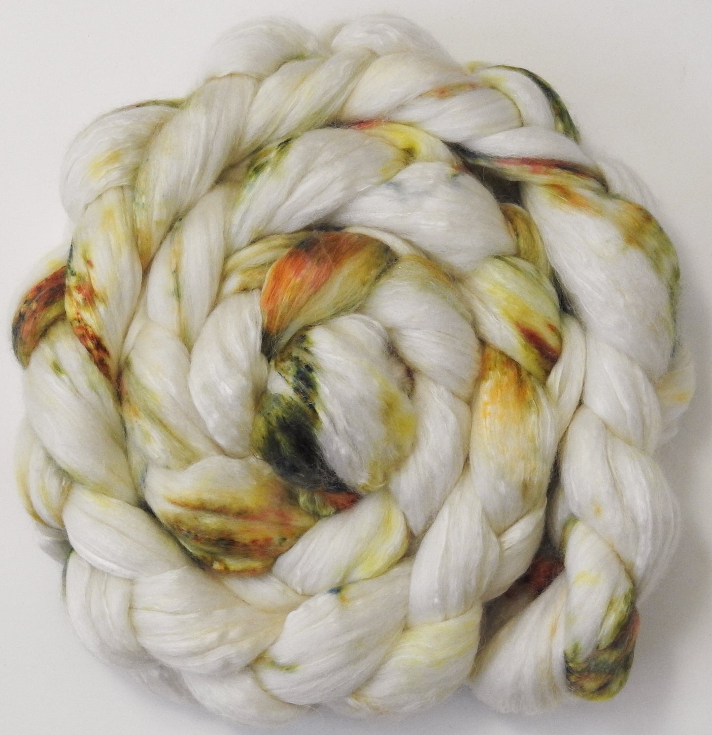 Paperwhite (5.2 oz) - Batt in a Braid #5 - Merino/ Camel/ silk/ faux cashmere/ firestar (25/25/25/12/12)