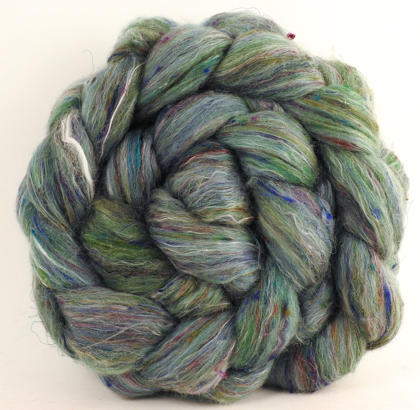 Batt in a Braid #46 - Seafoam - (5.8 oz) - Rambouillet/ Corriedale / Ramie/Sari Silk (25/25/25/25) - Inglenook Fibers