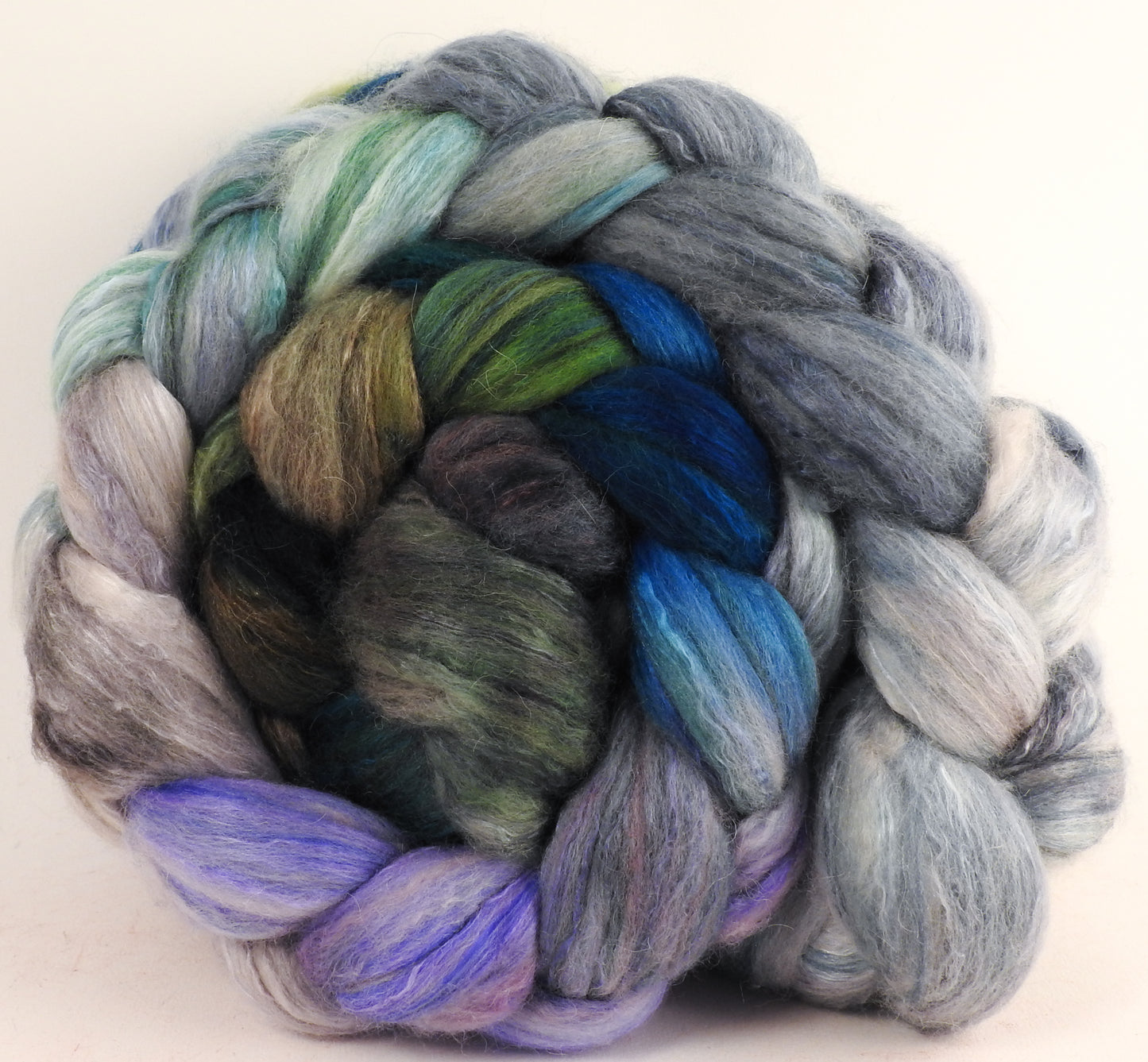 Batt in a Braid #5 - Tempest -(5.4 oz.) Merino/ Camel/ silk/ faux cashmere/ firestar (25/25/25/12/12) - Inglenook Fibers