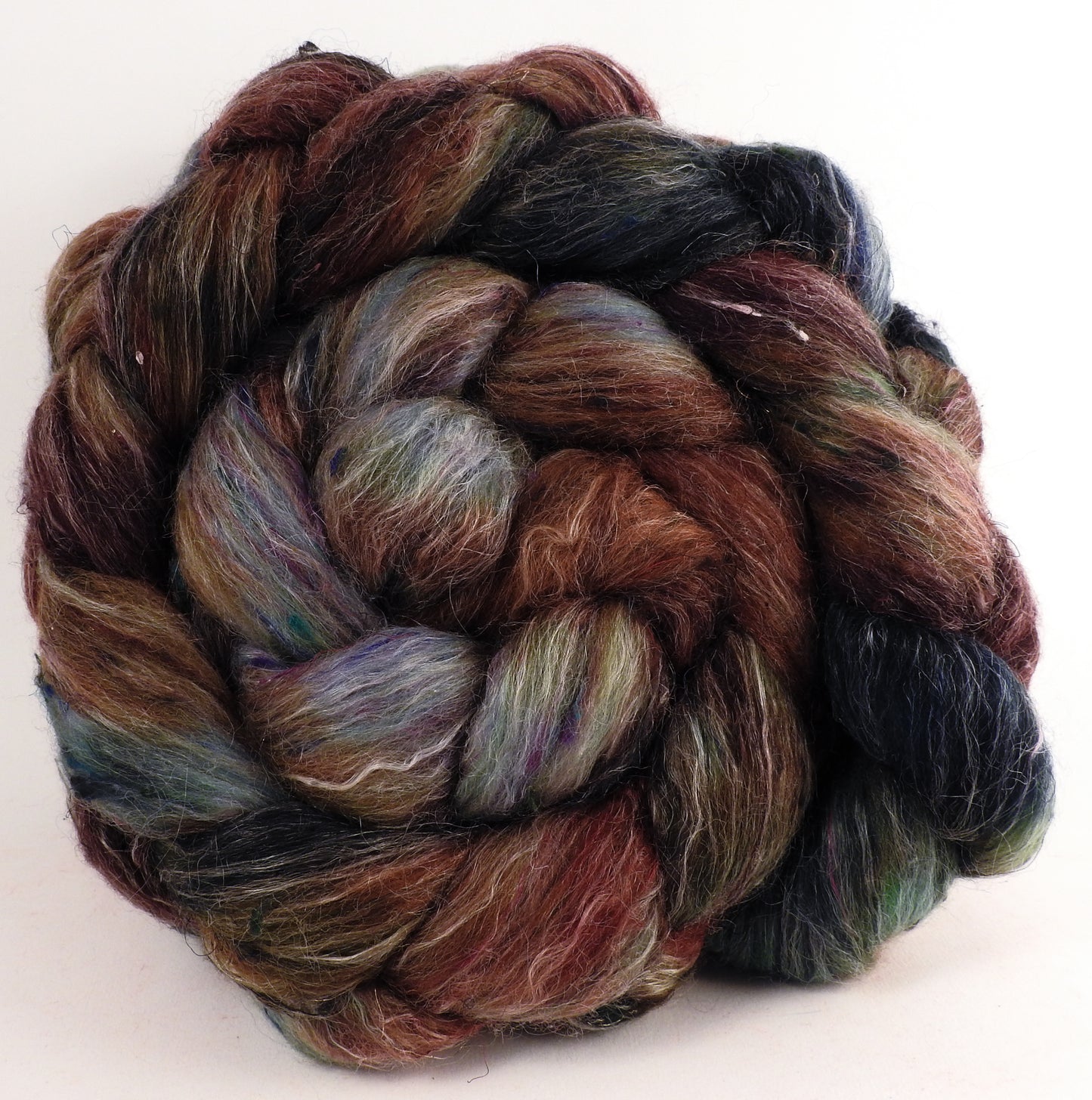 Batt in a Braid #46 - Nomad - (5.9 oz) - Rambouillet/ Corriedale / Ramie/Sari Silk (25/25/25/25) - Inglenook Fibers