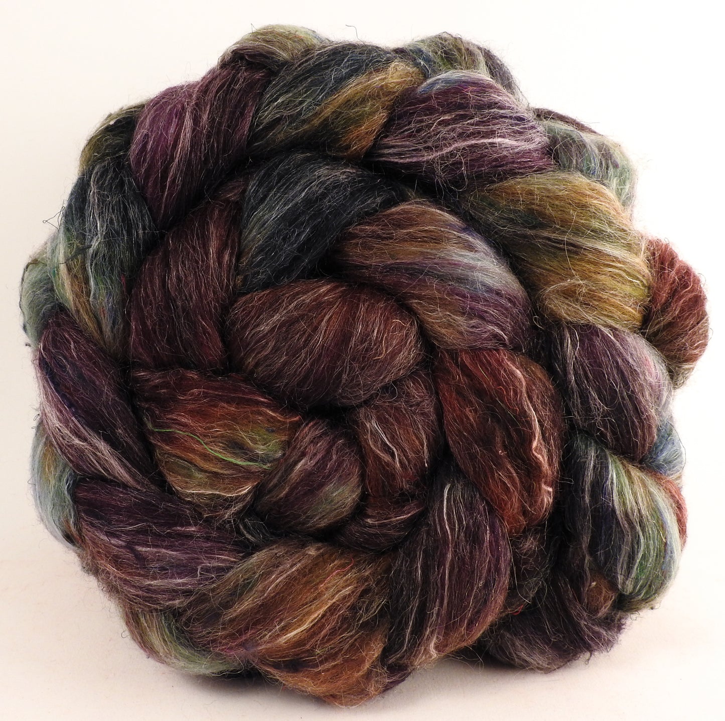 Batt in a Braid #46 - Nomad - (5.9 oz) - Rambouillet/ Corriedale / Ramie/Sari Silk (25/25/25/25) - Inglenook Fibers