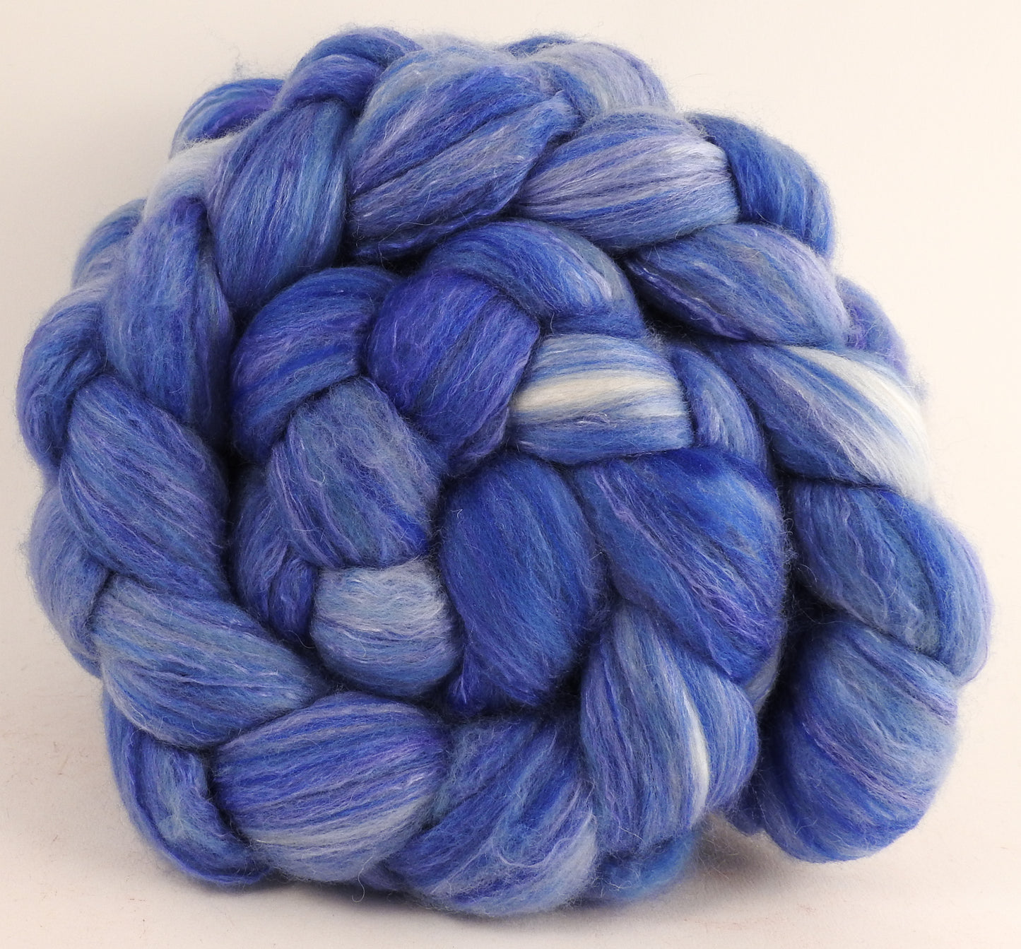 Batt in a Braid #5 - Bluebell -(5.35 oz.) Merino/ Camel/ silk/ faux cashmere/ firestar (25/25/25/12/12) - Inglenook Fibers