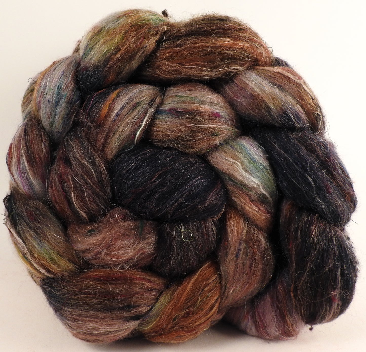 Batt in a Braid #46 - Allspice - (5.9 oz) - Rambouillet/ Corriedale / Ramie/Sari Silk (25/25/25/25) - Inglenook Fibers