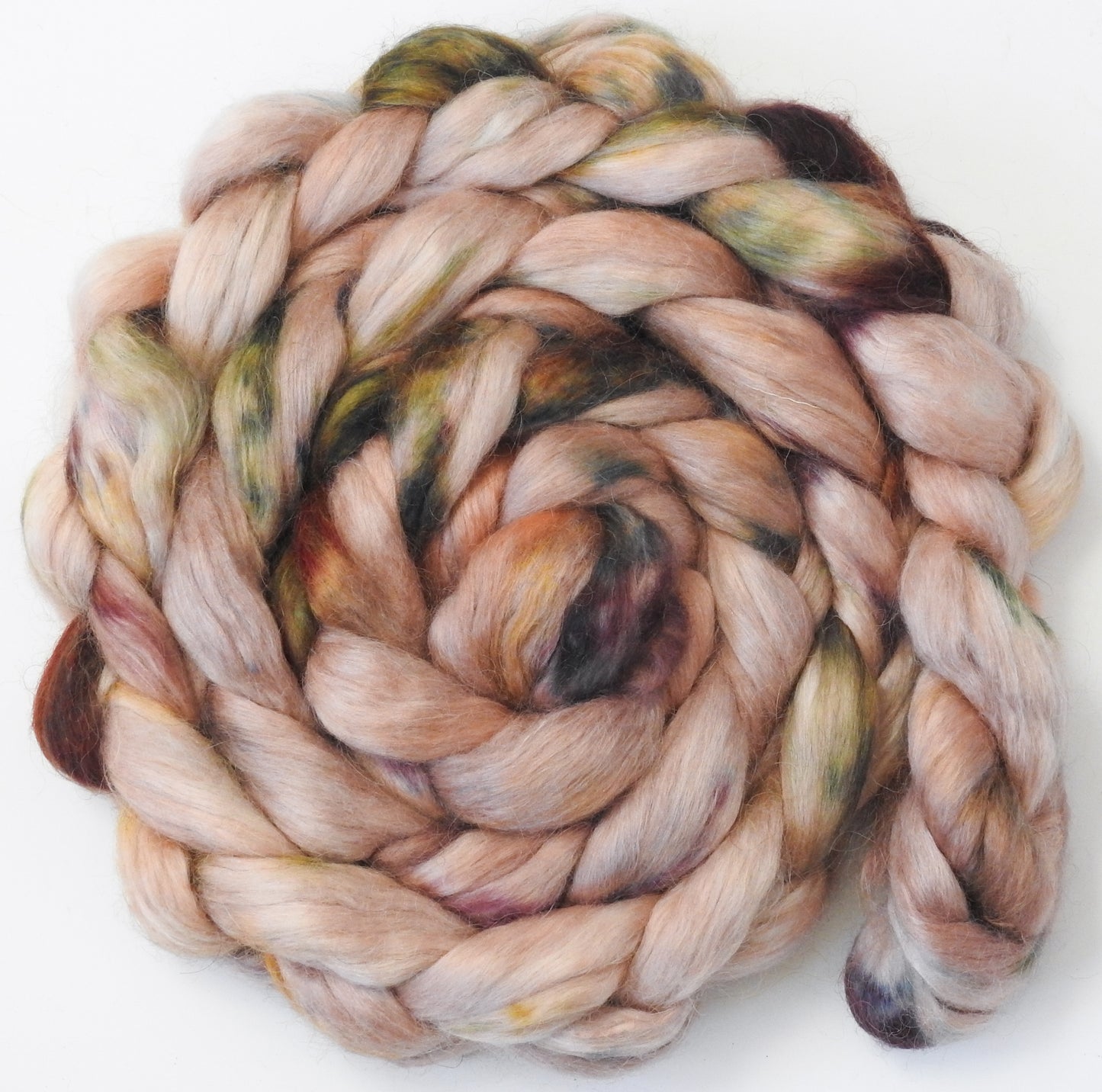 Biscotti (5.5 oz) - Batt in a Braid #52- Wensleydale/ Mulberry silk/ Polwarth (60/25/15)