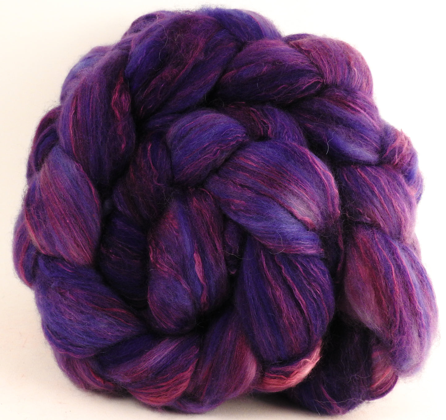 Batt in a Braid #5 - Damson Plum -(5.5 oz.) Merino/ Camel/ silk/ faux cashmere/ firestar (25/25/25/12/12) - Inglenook Fibers