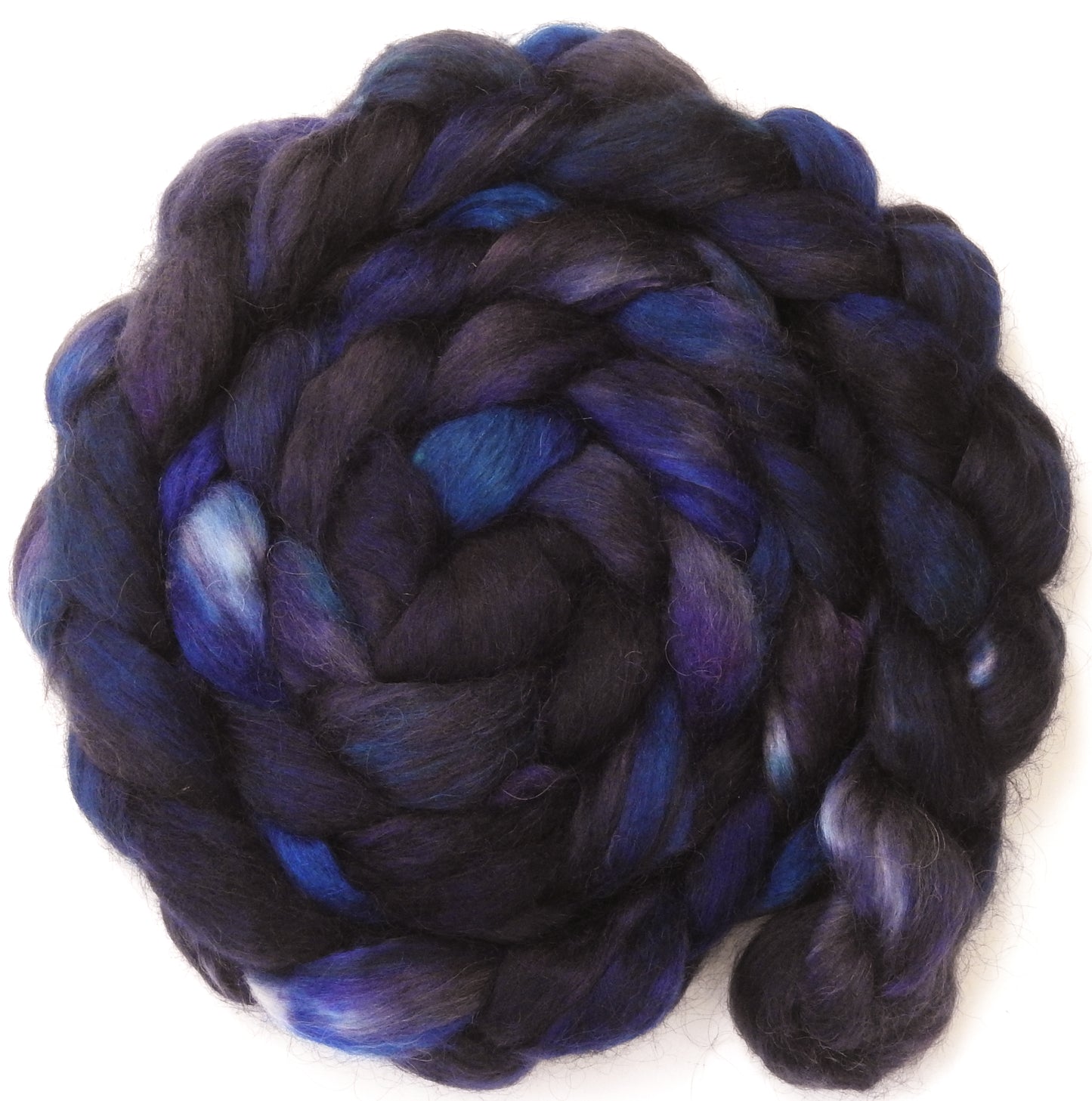 Raven (5.7 oz) - Batt in a Braid #52- Wensleydale/ Mulberry silk/ Polwarth (60/25/15)