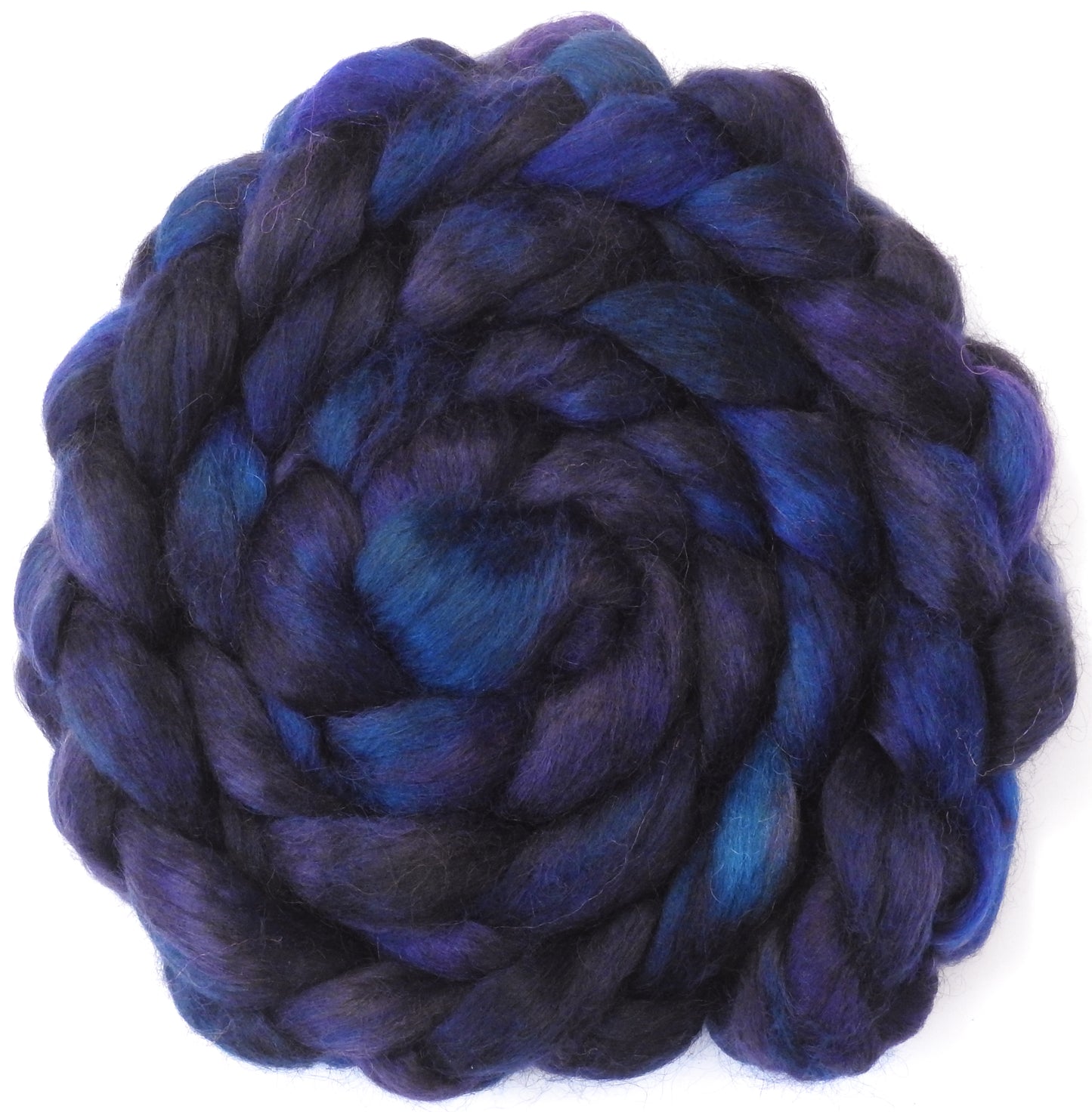 Raven (5.7 oz) - Batt in a Braid #52- Wensleydale/ Mulberry silk/ Polwarth (60/25/15)