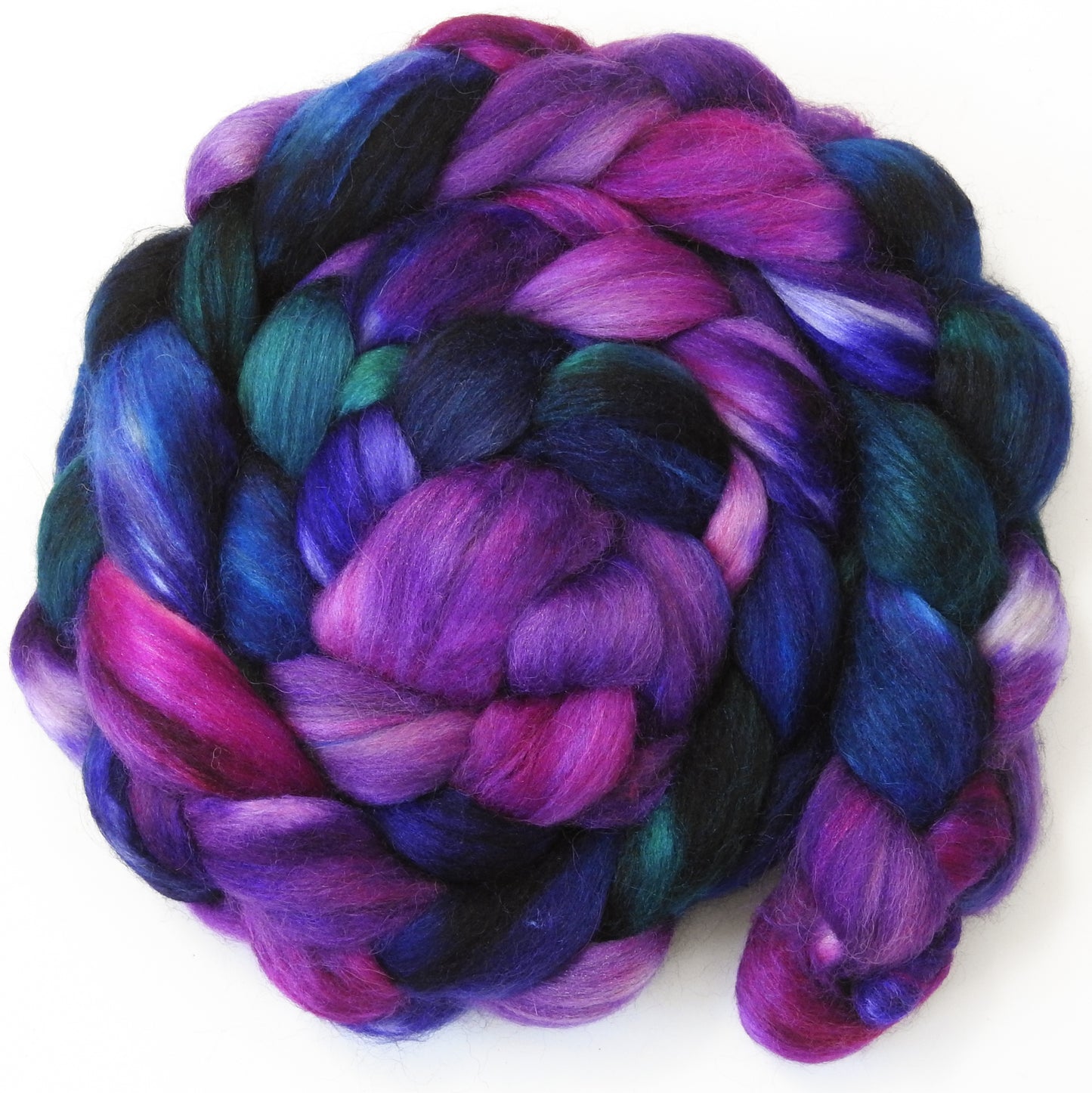 Two to Tango - 5.6 oz - Batt in a Braid #1- Falkland/ Grey Baby Alpaca/ Tussah Silk/ Firestar (40/25/25/10)