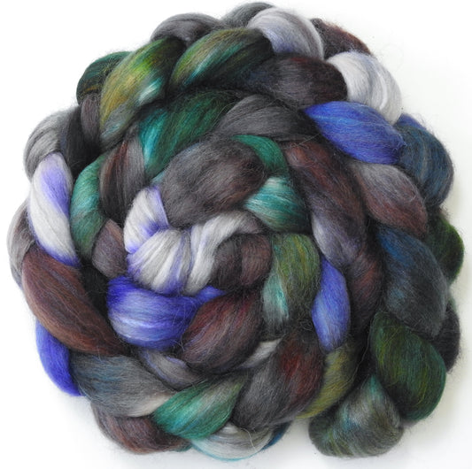 Bugleweed- 5.6 oz - Batt in a Braid #1- Falkland/ Grey Baby Alpaca/ Tussah Silk/ Firestar (40/25/25/10)