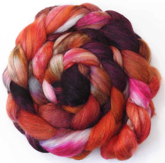 Picante - 5.6 oz - Batt in a Braid #1- Falkland/ Grey Baby Alpaca/ Tussah Silk/ Firestar (40/25/25/10)