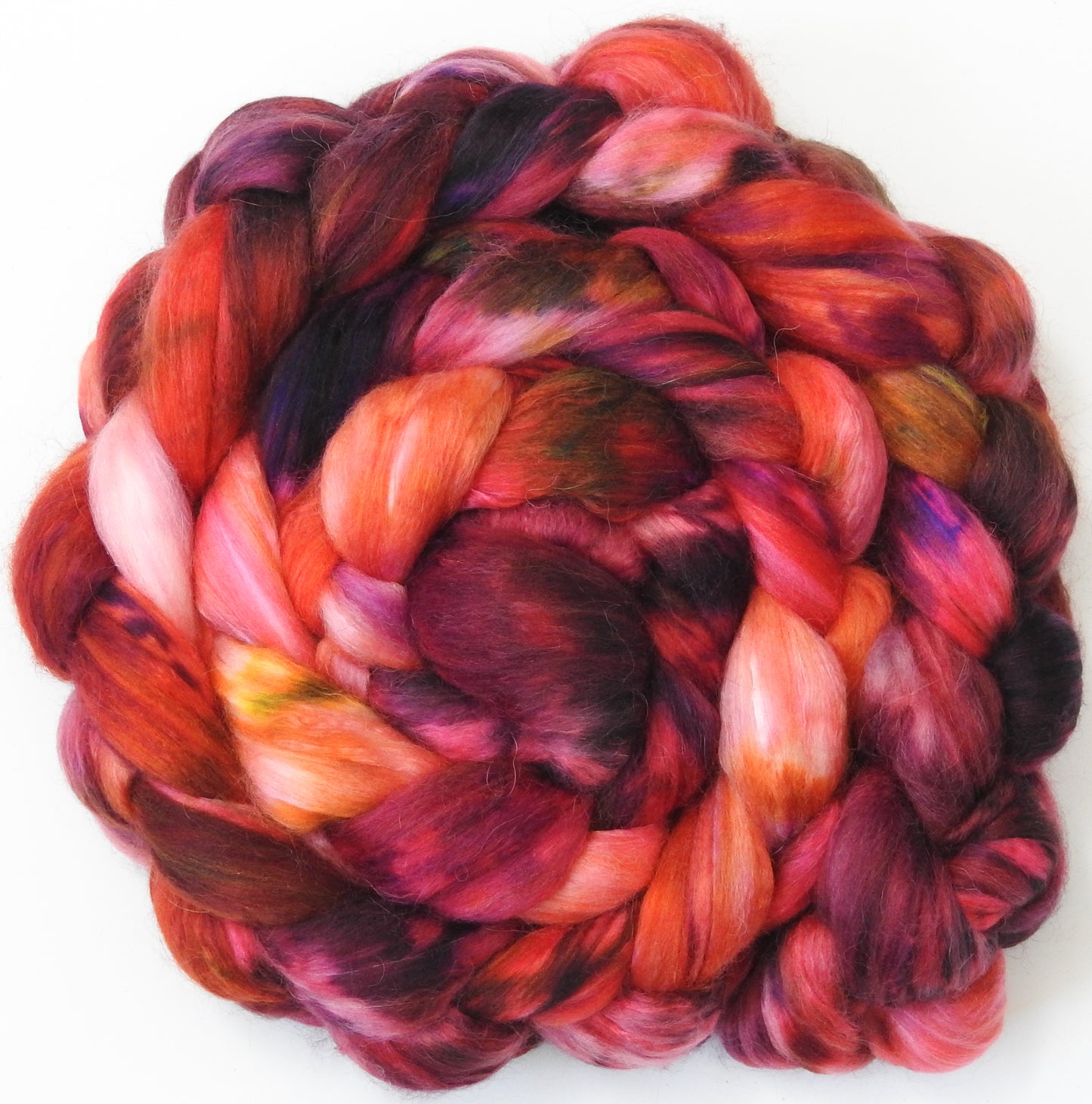 Heartbeat (5.4 oz) - Batt in a Braid #5 - Merino/ Camel/ silk/ faux cashmere/ firestar (25/25/25/12/12)