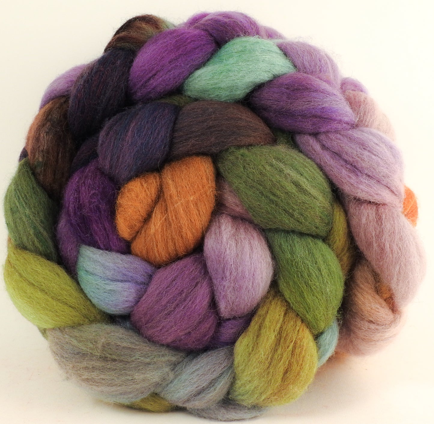 Batt in a Braid #27 - Asters -( 5.3 oz. ) Lt. Grey Shetland/ Falkland Merino / tussah silk (50/25/25) - Inglenook Fibers
