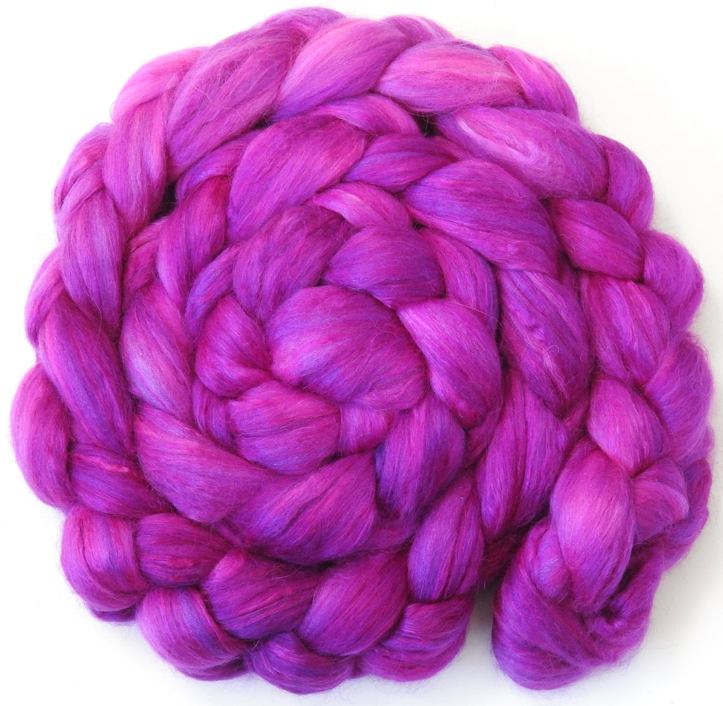 Dragonfruit (5.6 oz) - Batt in a Braid #5 - Merino/ Camel/ silk/ faux cashmere/ firestar (25/25/25/12/12)