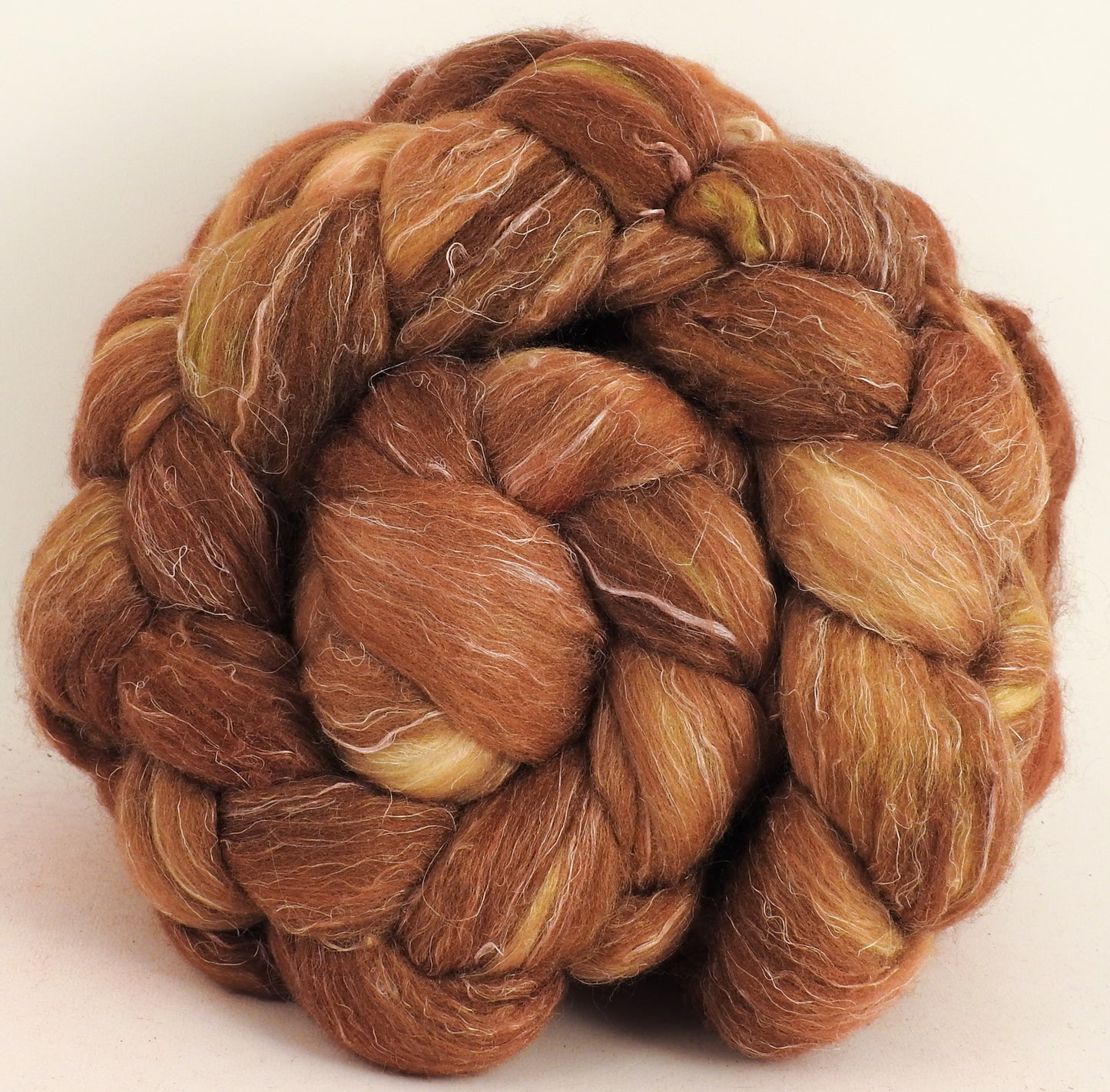 Tortoiseshell (5.6 oz) - Batt in a Braid #29 - Rambouillet / Tussah / Flax (40/40/20)