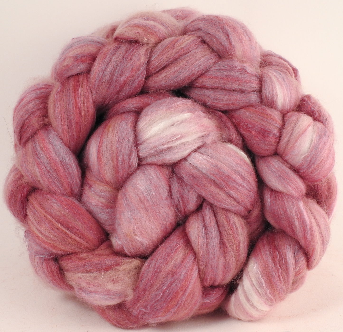 Batt in a Braid #5 - Rosé -(5.3 oz.) Merino/ Camel/ silk/ faux cashmere/ firestar (25/25/25/12/12) - Inglenook Fibers