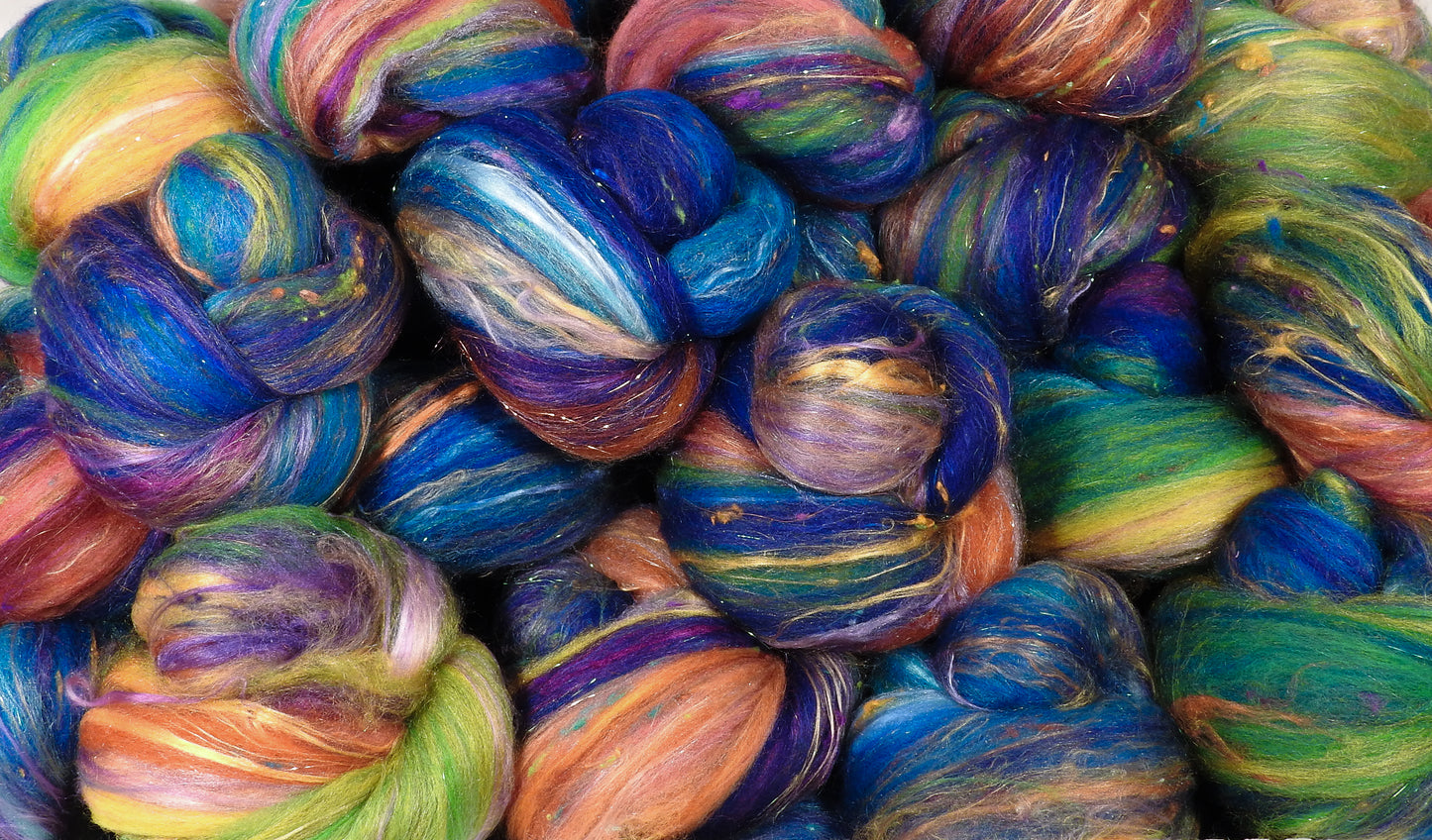 Weedy Seadragon - Sticklebatts- 30% Australian Bond fleece, merino, rambouillet , silk, bamboo, silk noil, angelina - Inglenook Fibers