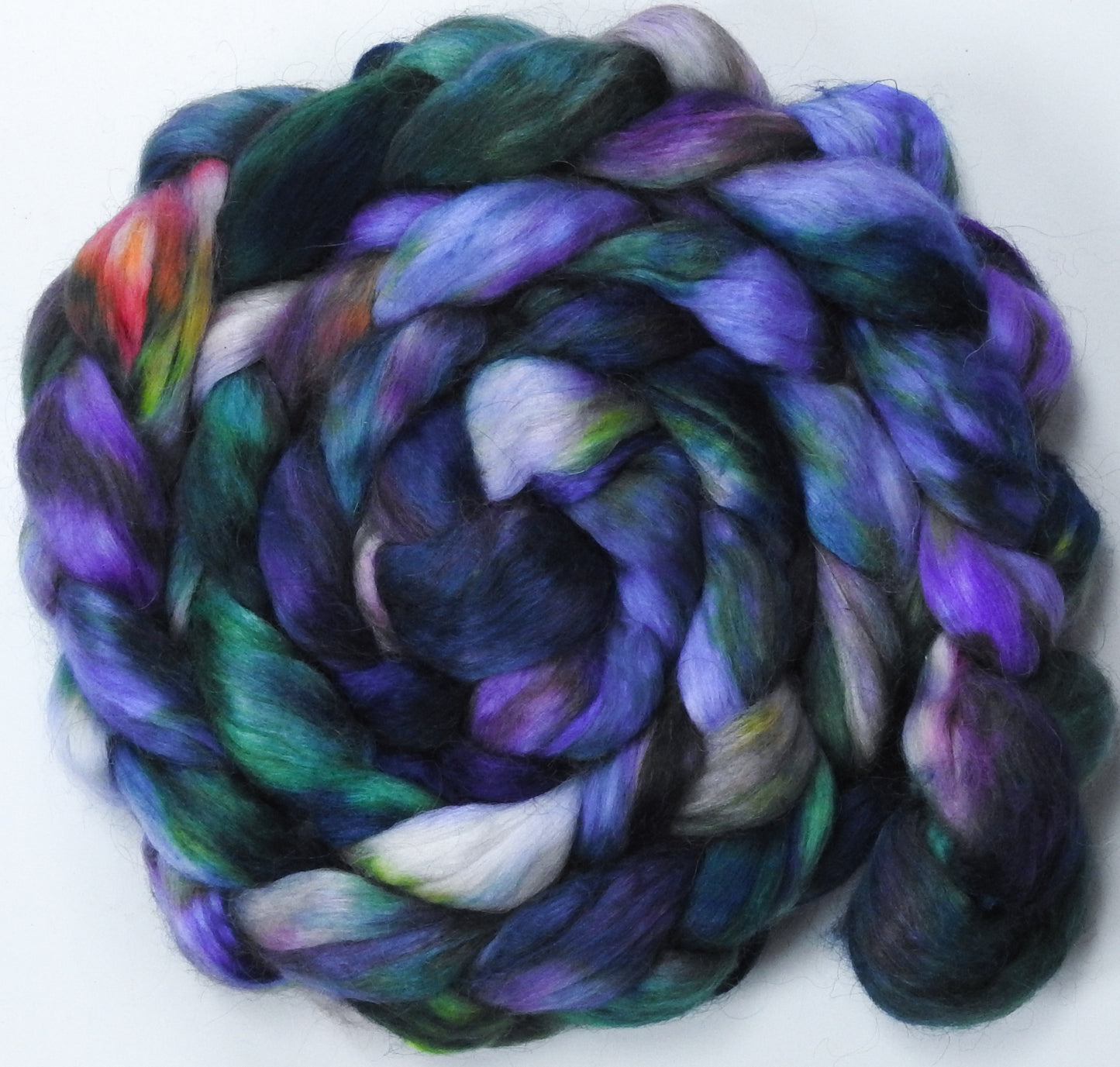 Nympheas (5.8 oz) - Batt in a Braid #52- Wensleydale/ Mulberry silk/ Polwarth (60/25/15)