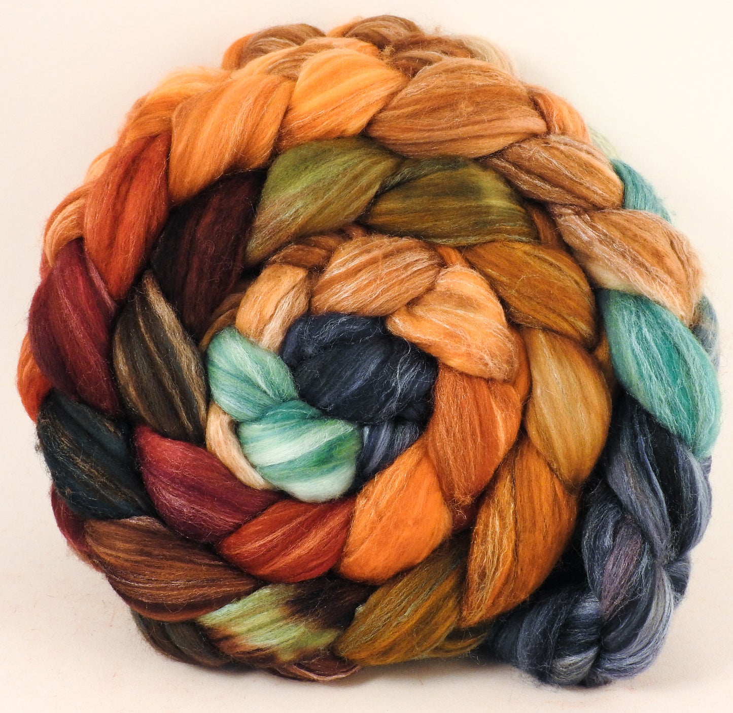 Batt in a Braid #35 - Squirrel's Pantry (5.4 oz.) - Sw Merino (18.5 mic) /Merino (18.5 mic) / Tussah Silk (40/40/20) - Inglenook Fibers