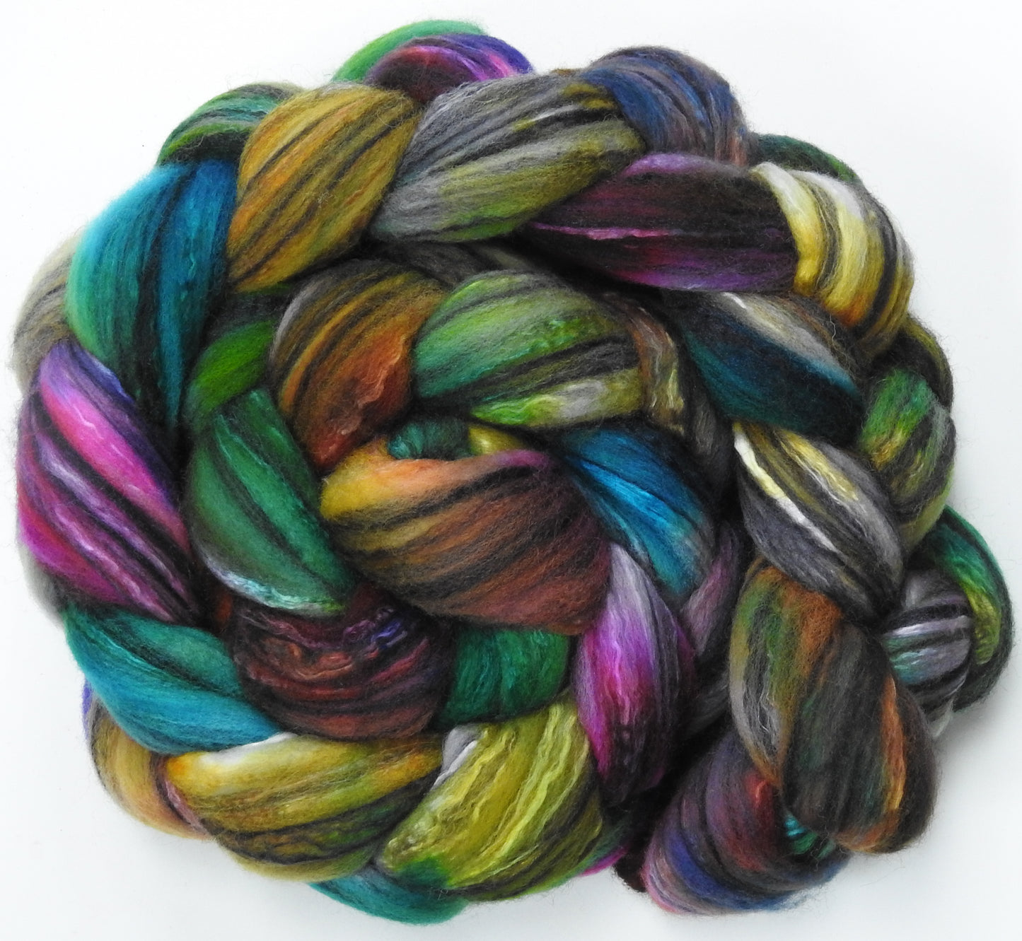 Sidewalk Chalk - Batt in a Braid #30- Charollais/ Rambouillet / Black tussah /Mulberry silk (40/40/10/10)