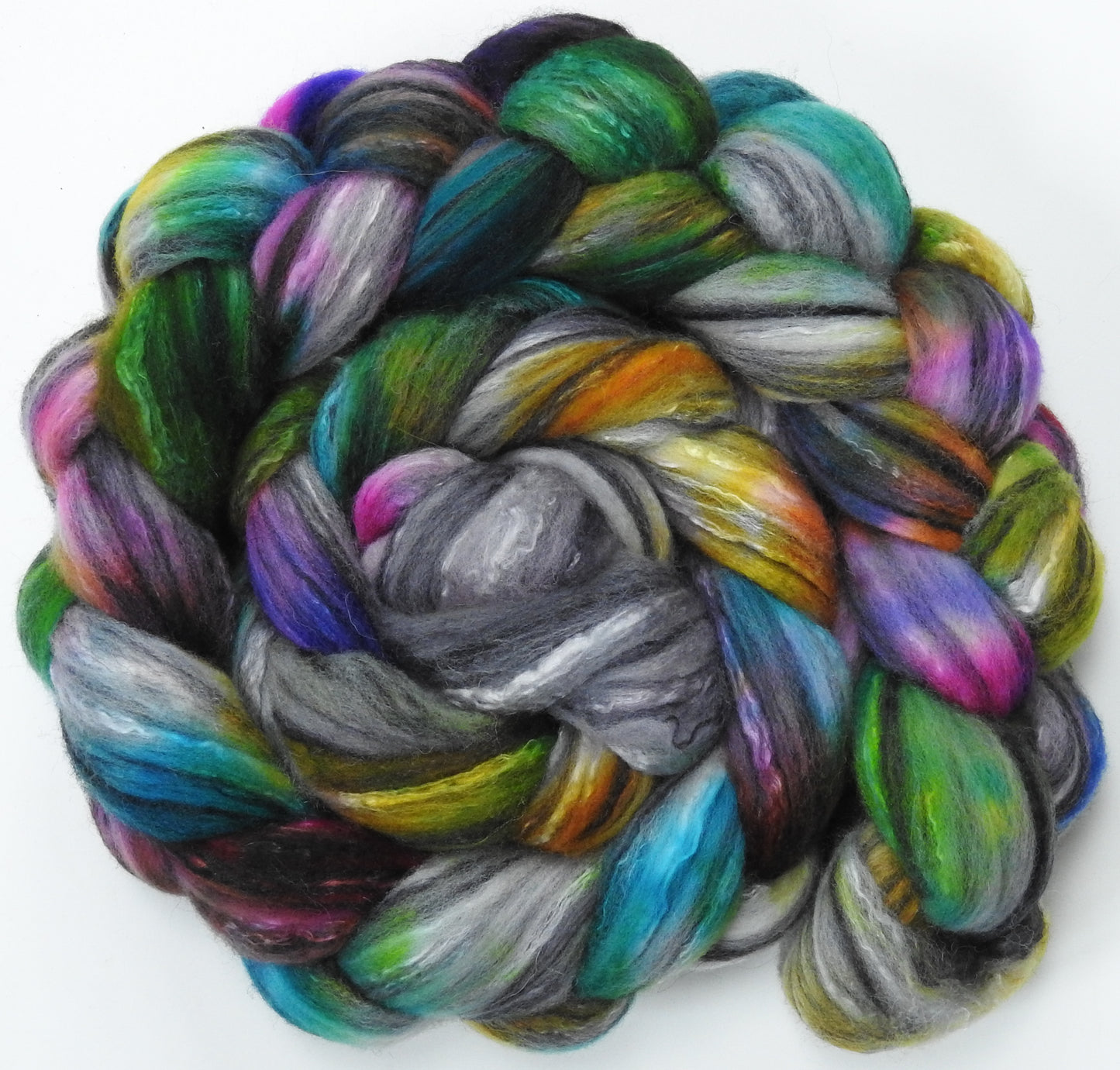 Sidewalk Chalk - Batt in a Braid #30- Charollais/ Rambouillet / Black tussah /Mulberry silk (40/40/10/10)