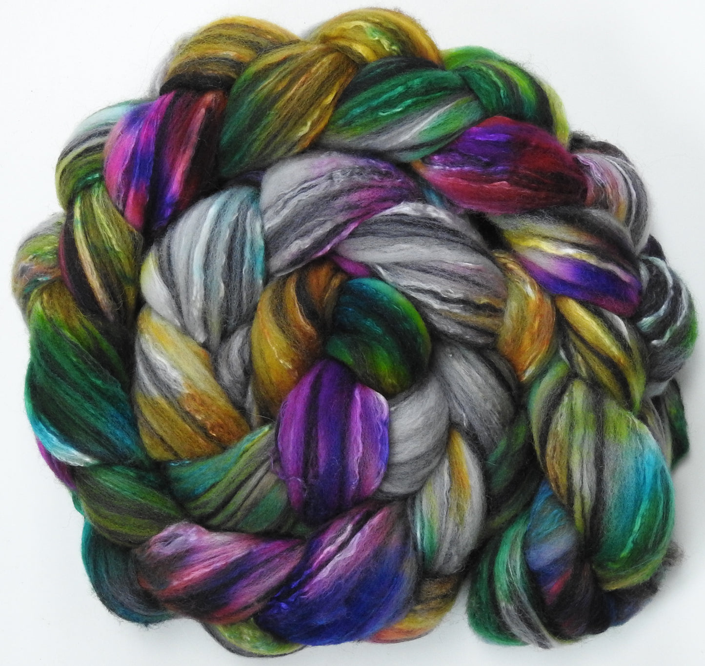 Sidewalk Chalk - Batt in a Braid #30- Charollais/ Rambouillet / Black tussah /Mulberry silk (40/40/10/10)