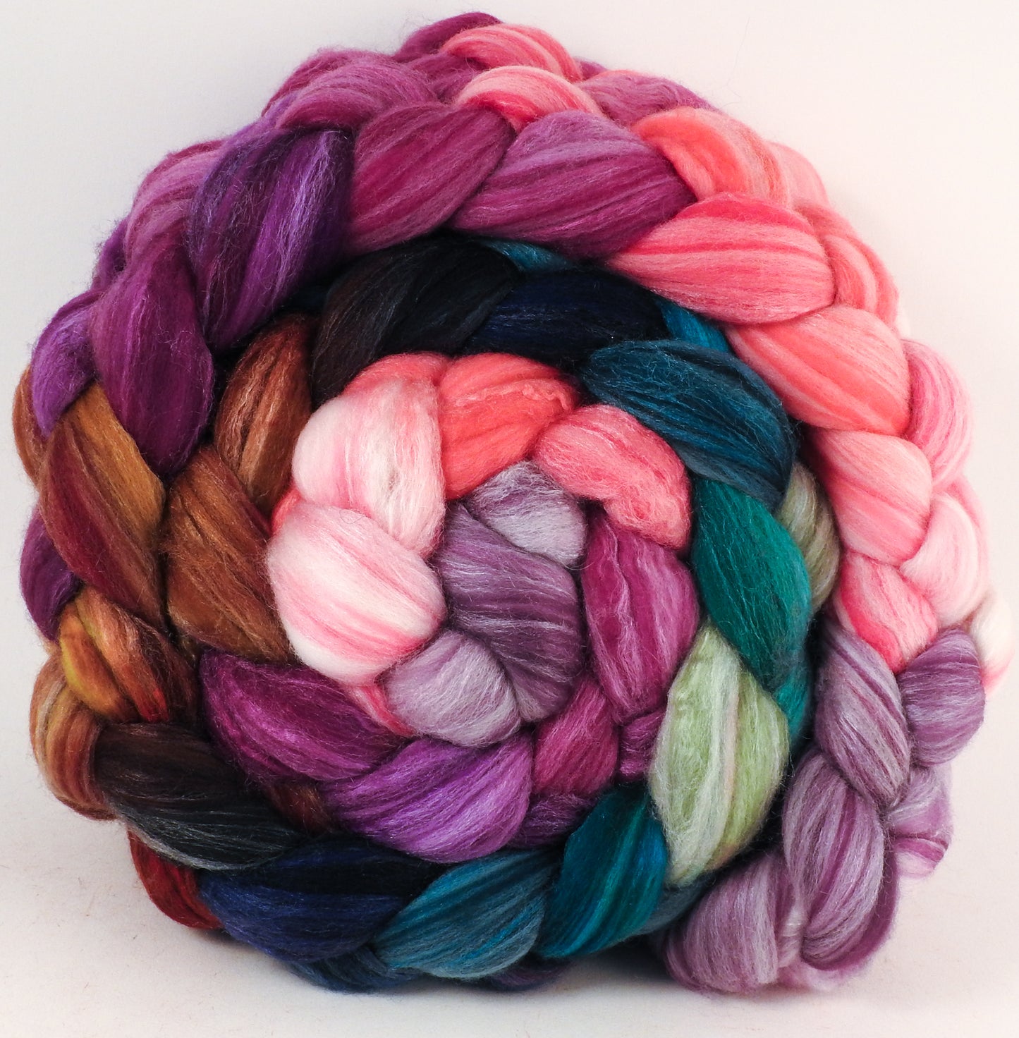 Batt in a Braid #35 - Color Me Happy (5.3 oz.) - Sw Merino (18.5 mic) /Merino (18.5 mic) / Tussah Silk (40/40/20) - Inglenook Fibers