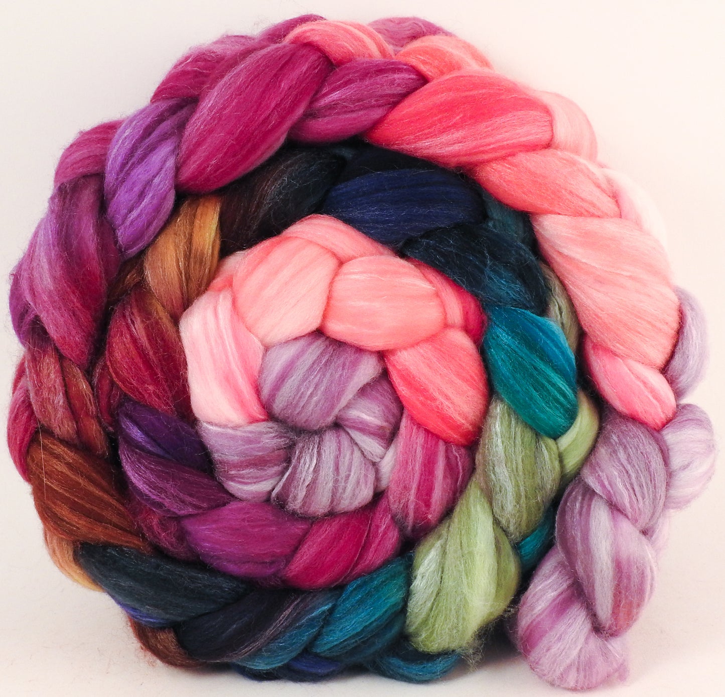 Batt in a Braid #35 - Color Me Happy (5.3 oz.) - Sw Merino (18.5 mic) /Merino (18.5 mic) / Tussah Silk (40/40/20) - Inglenook Fibers