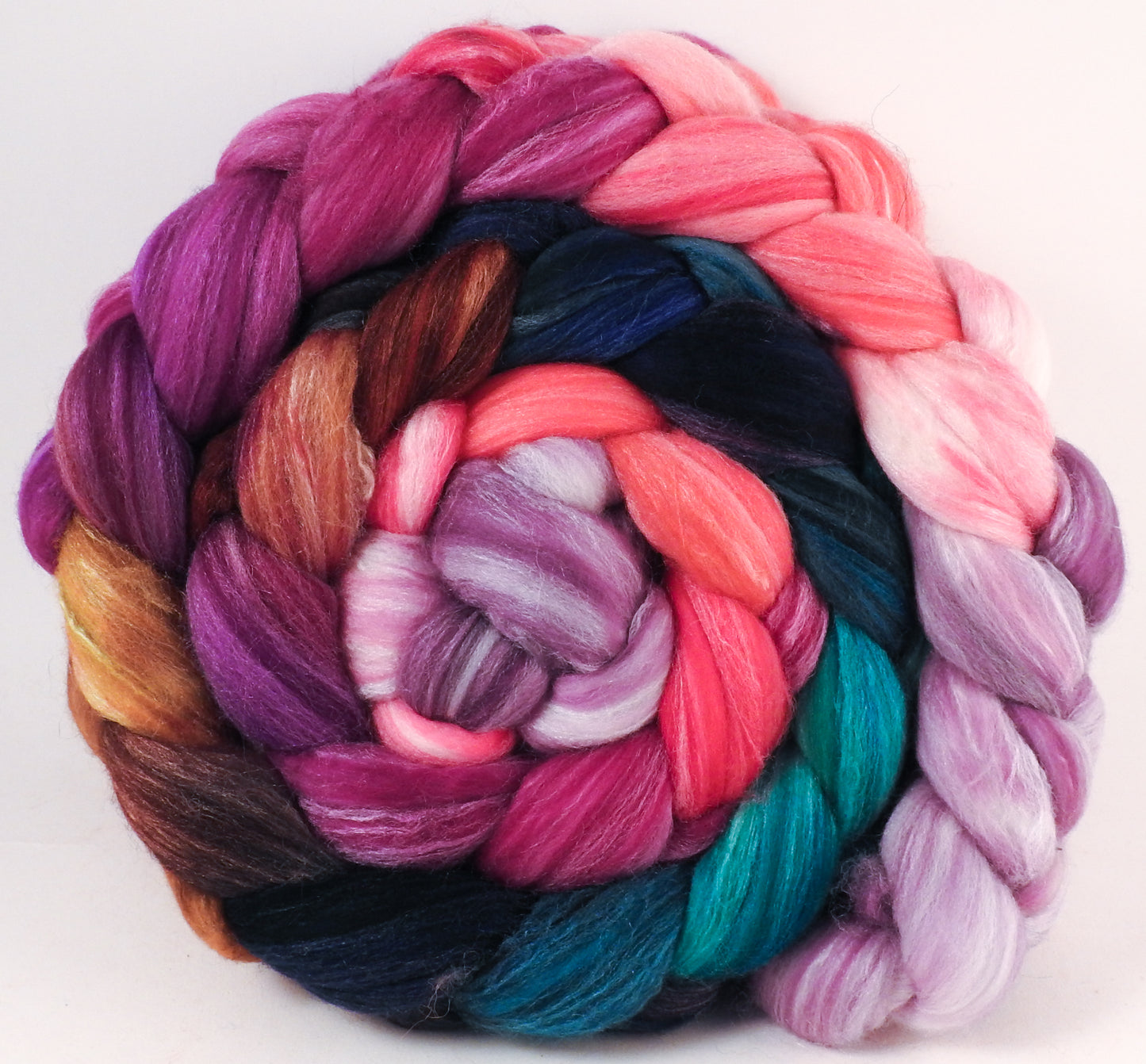 Batt in a Braid #35 - Color Me Happy (5.3 oz.) - Sw Merino (18.5 mic) /Merino (18.5 mic) / Tussah Silk (40/40/20) - Inglenook Fibers