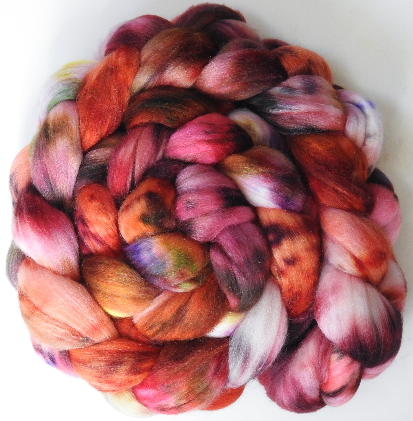 Heartbeat (5.8 oz) Batt in a Braid #56- Superfine Merino/Tussah Silk/ Cashmere (60/25/15)