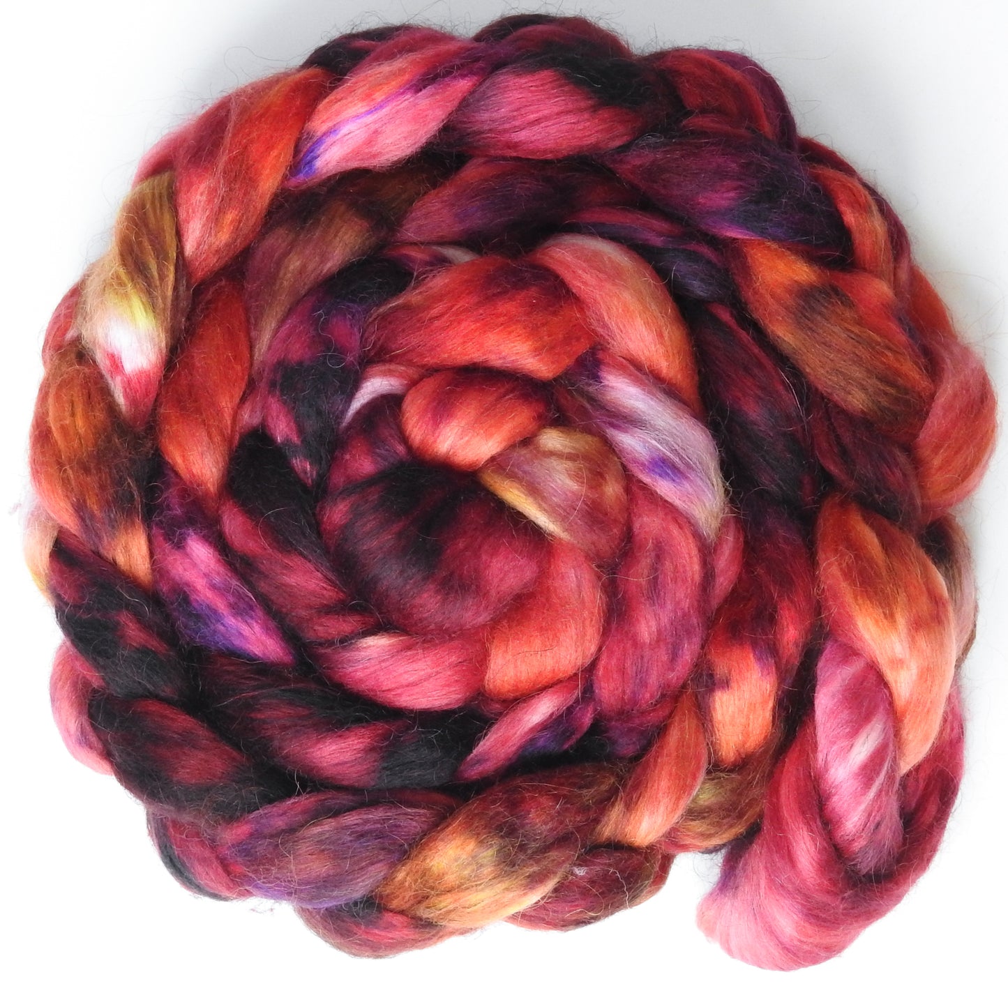 Heartbeat (5.7 oz) - Batt in a Braid #52- Wensleydale/ Mulberry silk/ Polwarth (60/25/15)