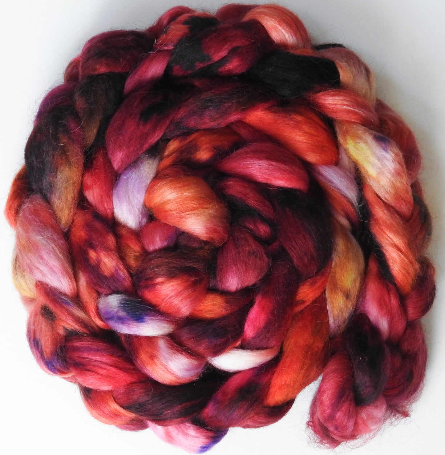 Heartbeat (5.7 oz) - Batt in a Braid #52- Wensleydale/ Mulberry silk/ Polwarth (60/25/15)