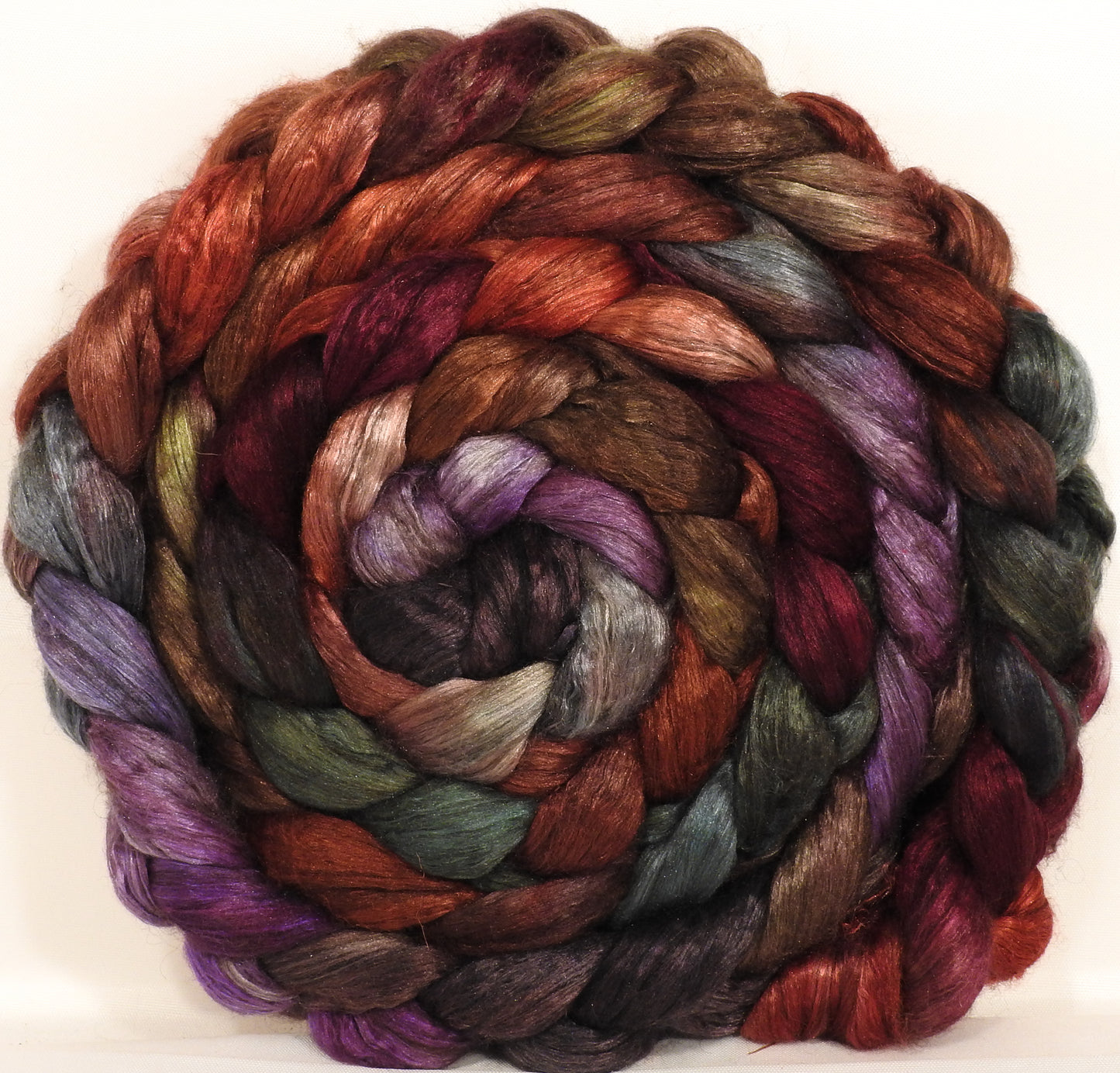 Hand dyed yak/ mulberry silk top -Gnomes - (5.5 oz.) yak /silk ( 50/50) - Inglenook Fibers