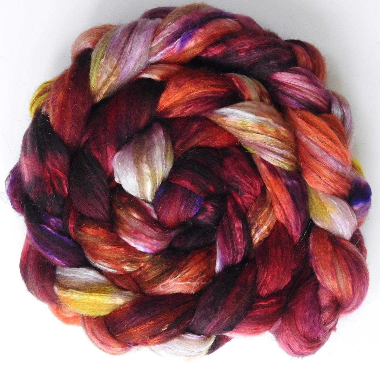 Heartbeat (5.4 oz) - Batt in a Braid #7 - Polwarth/ Manx / Mulberry silk/ Firestar (30/30/30/10)