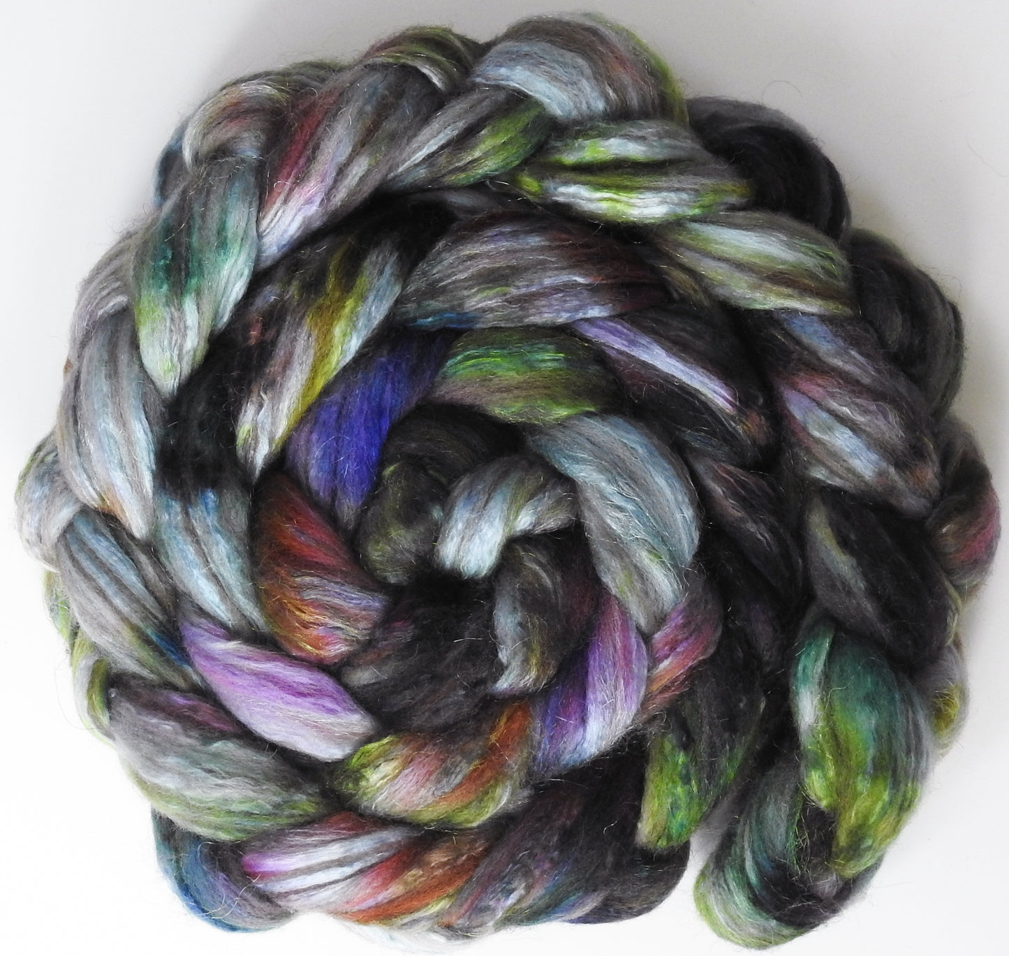 Geode (5.4 oz) - Batt in a Braid #7 - Polwarth/ Manx / Mulberry silk/ Firestar (30/30/30/10)