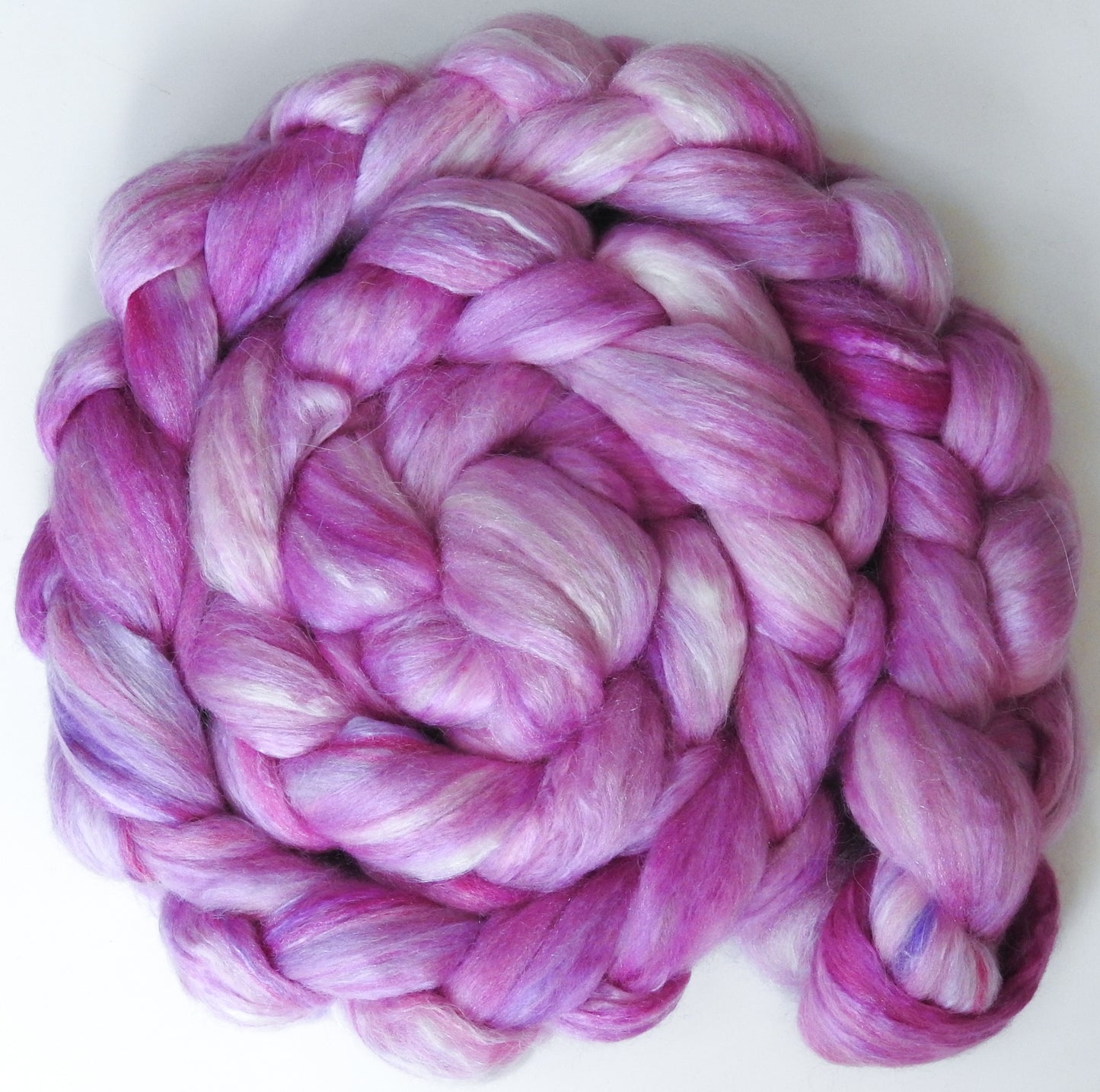 Peony (5.4 oz) - Batt in a Braid #5 - Merino/ Camel/ silk/ faux cashmere/ firestar (25/25/25/12/12)