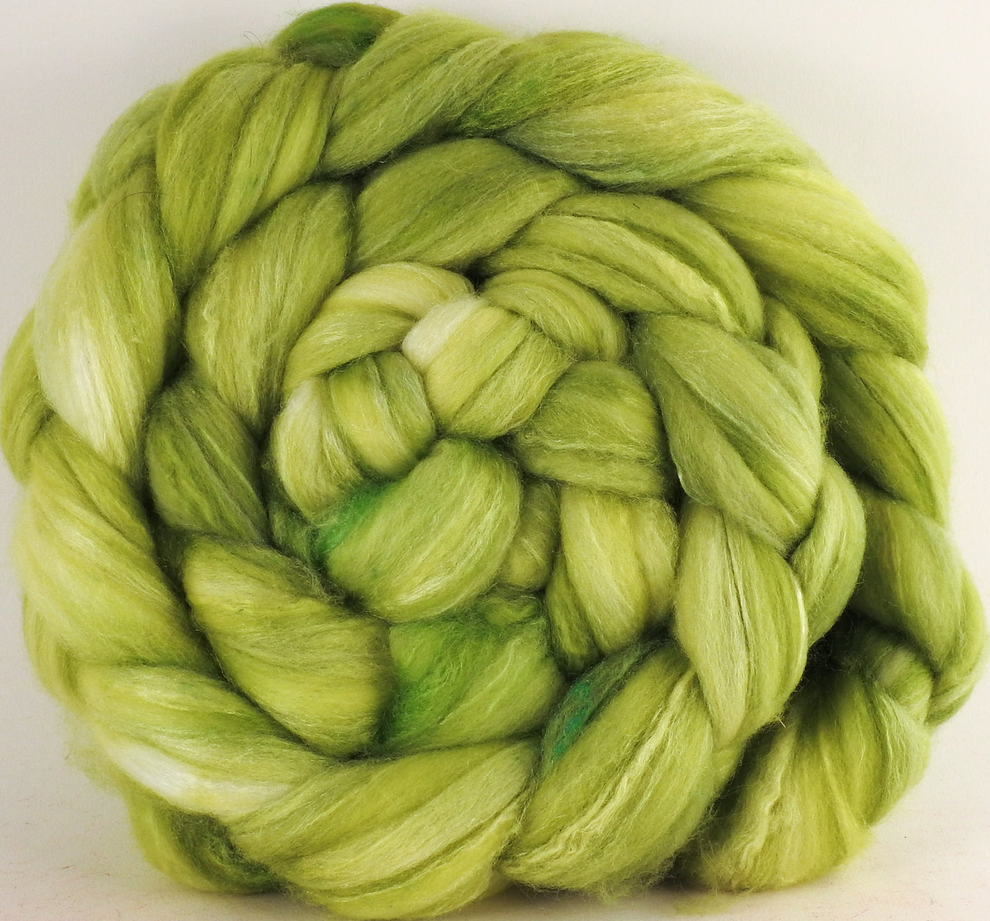 Batt in a Braid #35 - Greenleaf (5.2 oz.) - Sw Merino (18.5 mic) /Merino (18.5 mic) / Tussah Silk (40/40/20) - Inglenook Fibers