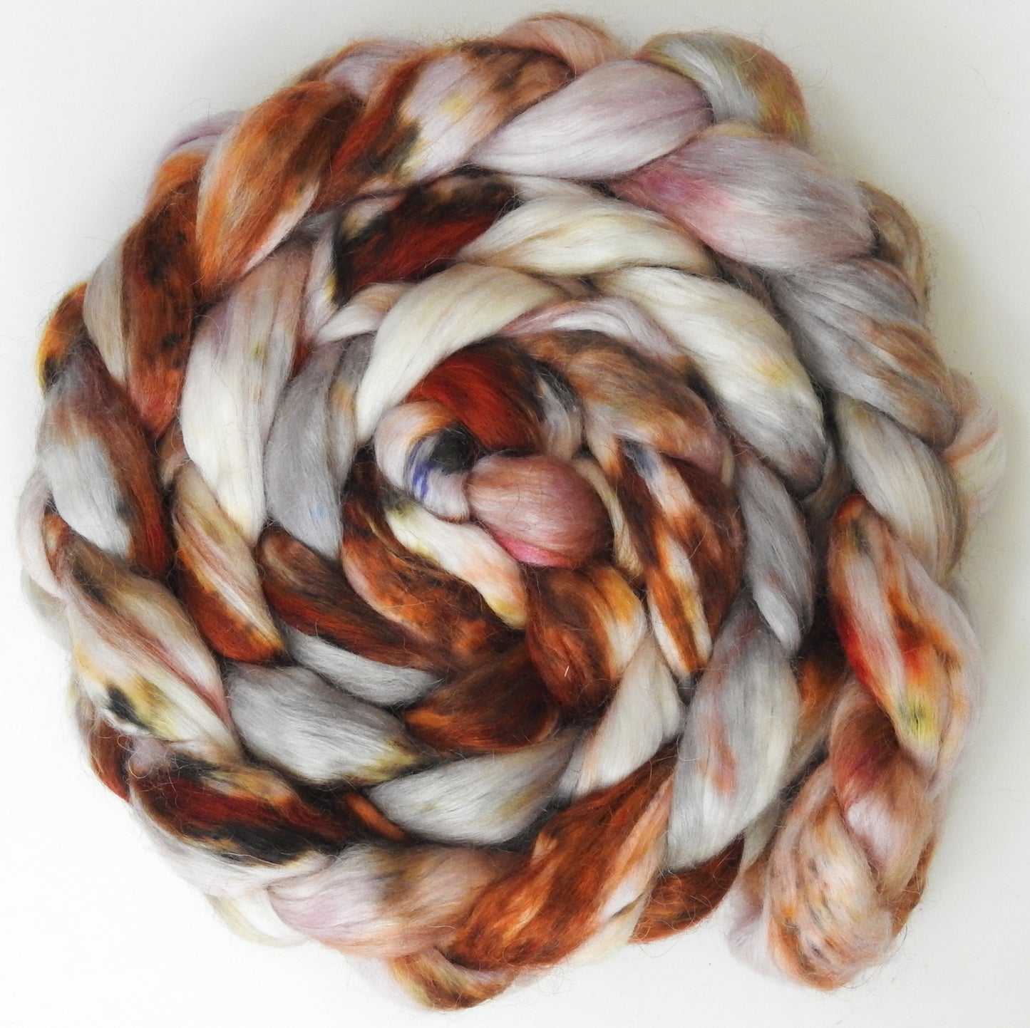 Cockle Shells (5.5 oz) - Batt in a Braid #52- Wensleydale/ Mulberry silk/ Polwarth (60/25/15)