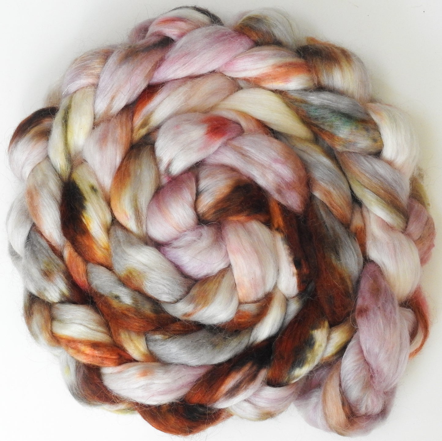 Cockle Shells (5.5 oz) - Batt in a Braid #52- Wensleydale/ Mulberry silk/ Polwarth (60/25/15)