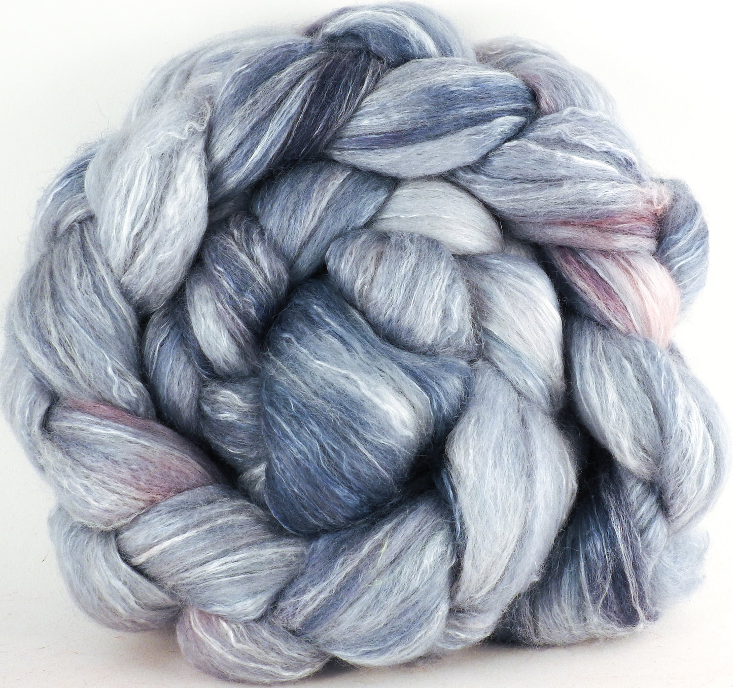 Batt in a Braid #45 - Mithril (5.25 oz.) - Corriedale/Mulberry Silk/Rose Fiber (60/20/20) - Inglenook Fibers