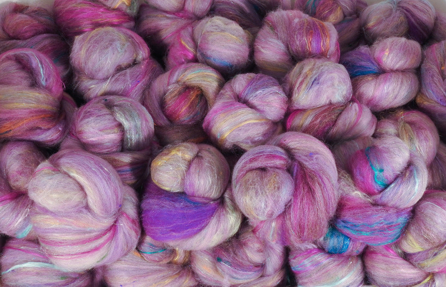 Joe Pye Weed - Sticklebatts - 30% Cormo fleece; merino, organic polwarth, rambouillet, manx, silk, bamboo, silk noil, holographic angelina - Inglenook Fibers