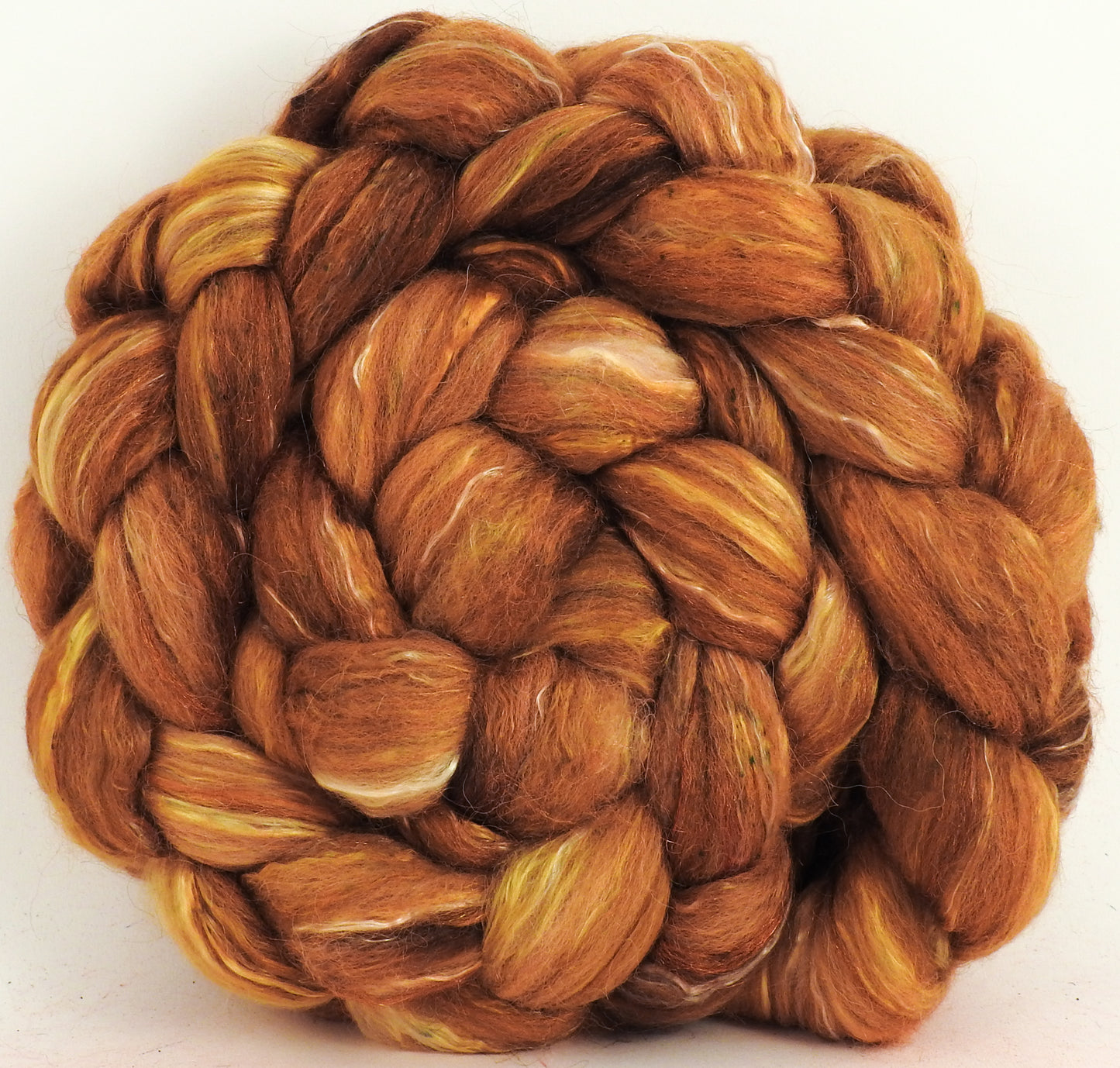 Butterscotch - Batt in a Braid #31 - Polwarth/ Mulberry Silk / Baby Alpaca / Rainbow Firestar/ Tencel( 40/25/15/10/10)