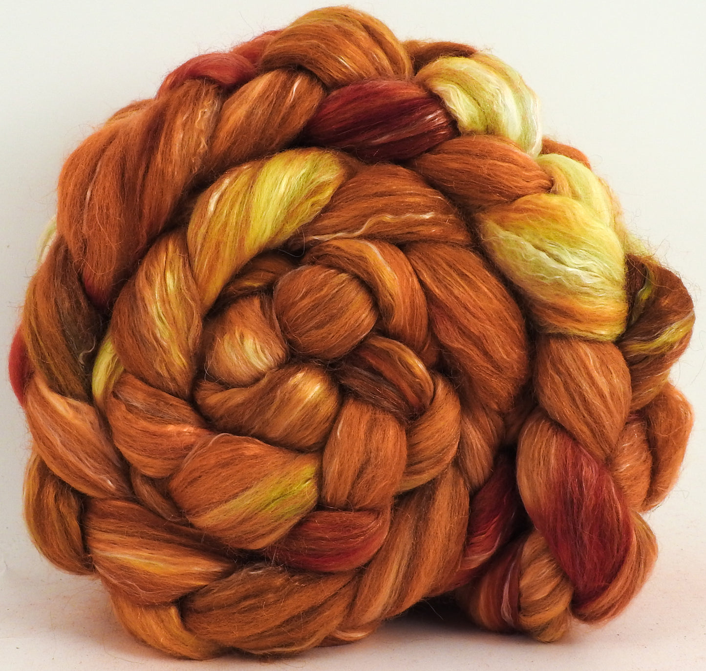 Flamethrower (5.9 oz) - Batt in a Braid #31 - Polwarth/ Mulberry Silk / Baby Alpaca / Rainbow Firestar/ Tencel( 40/25/15/10/10)
