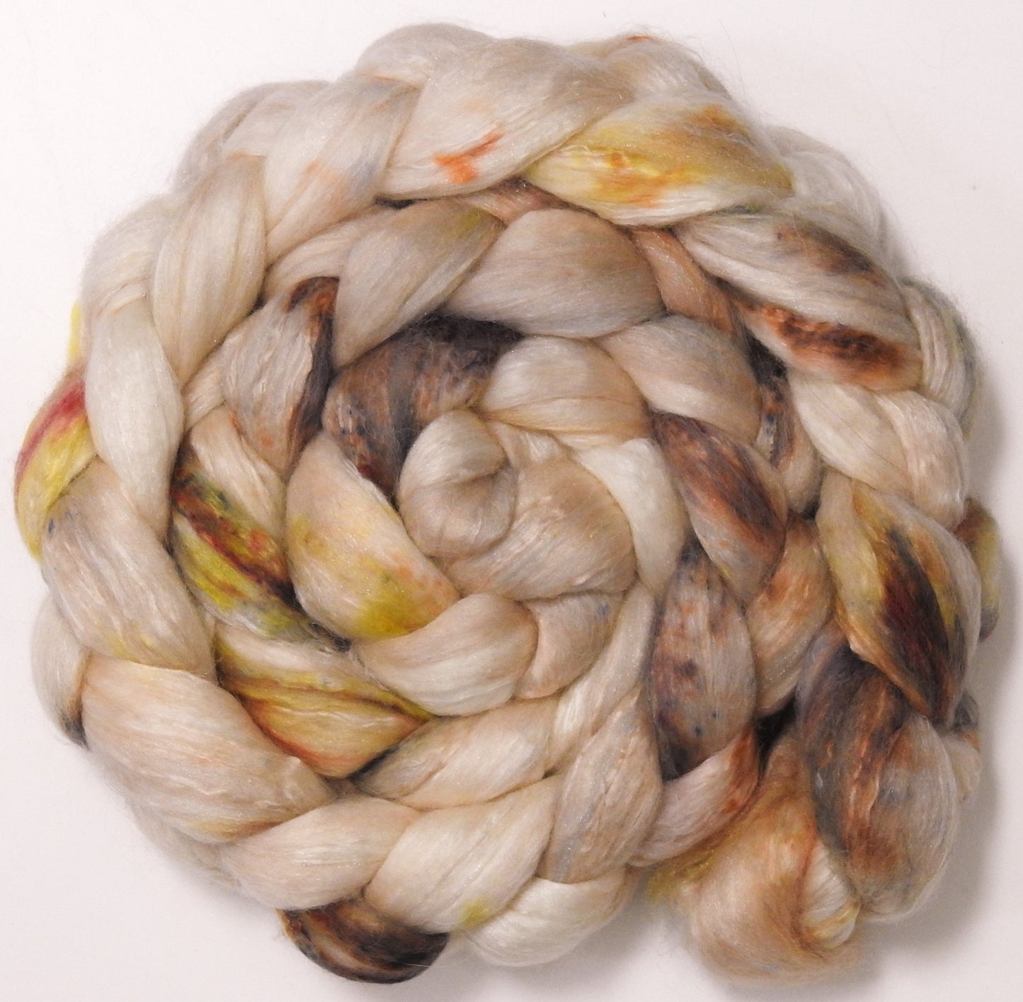 Meringue (5.5 oz) - Batt in a Braid #5 - Merino/ Camel/ silk/ faux cashmere/ firestar (25/25/25/12/12)