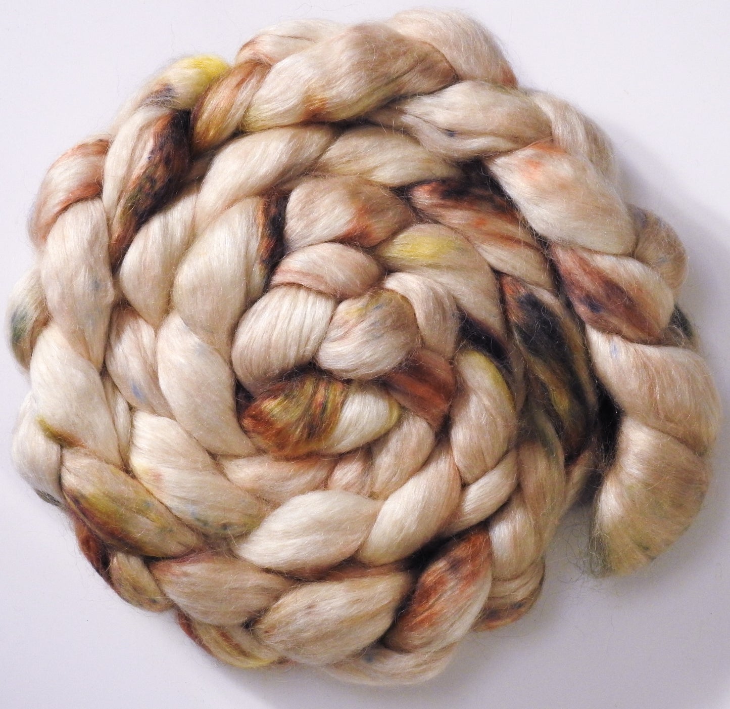 Meringue (5.6 oz) - Batt in a Braid #52- Wensleydale/ Mulberry silk/ Polwarth (60/25/15)