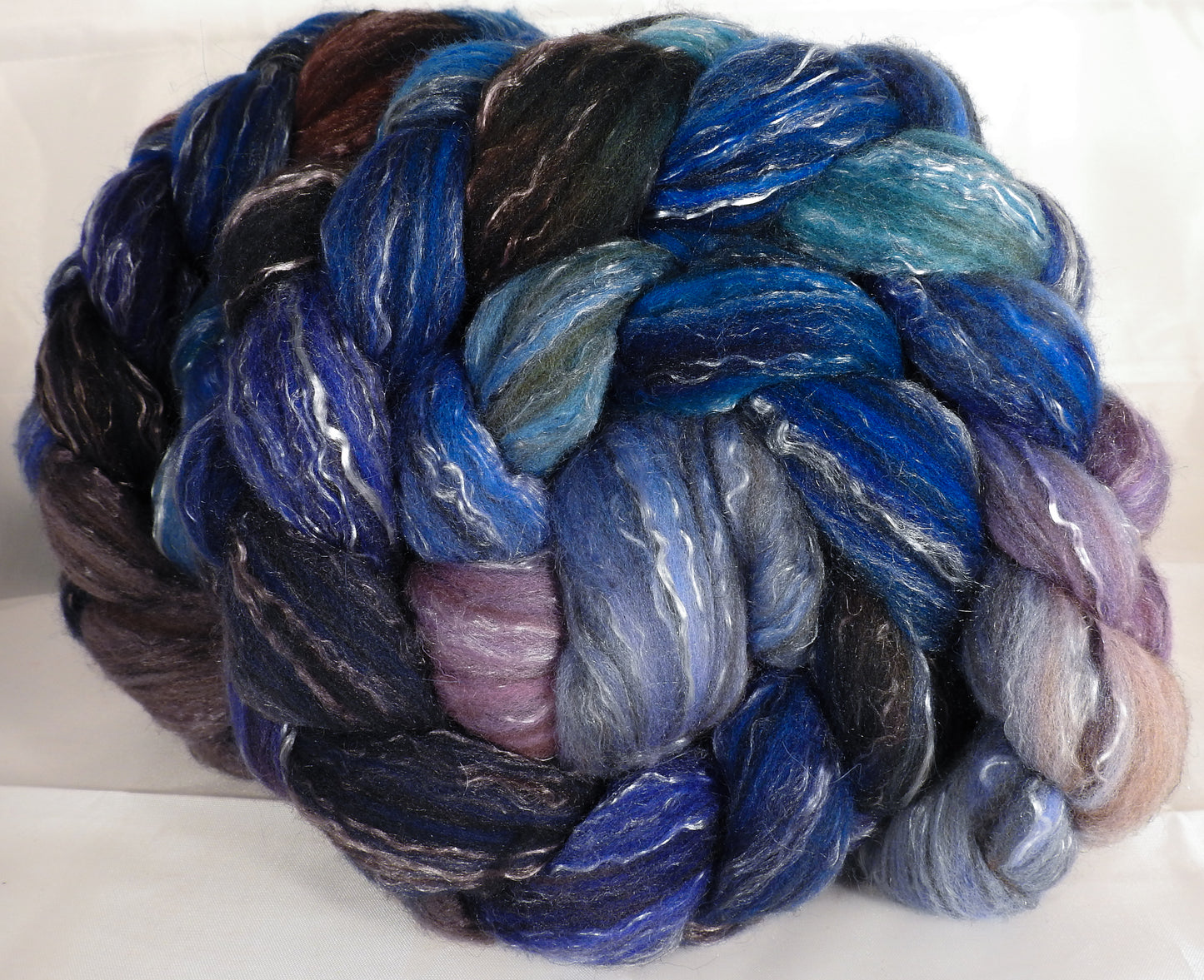 Batt in a Braid #2 - Stellar's Jay -(5.1 oz.)Polwarth/ Manx / Black tussah silk/ tencel (40/20/20/20) - Inglenook Fibers