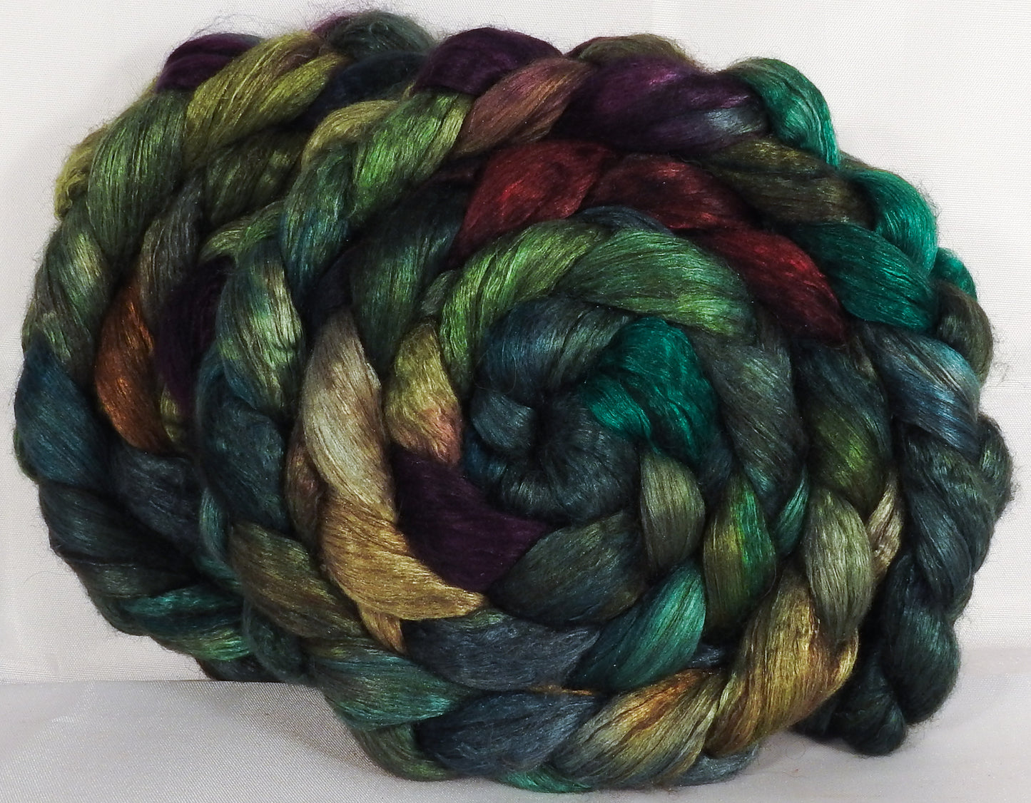 Hand dyed yak/ mulberry silk top -Mossy - (4.1 oz.) yak /silk ( 50/50) - Inglenook Fibers