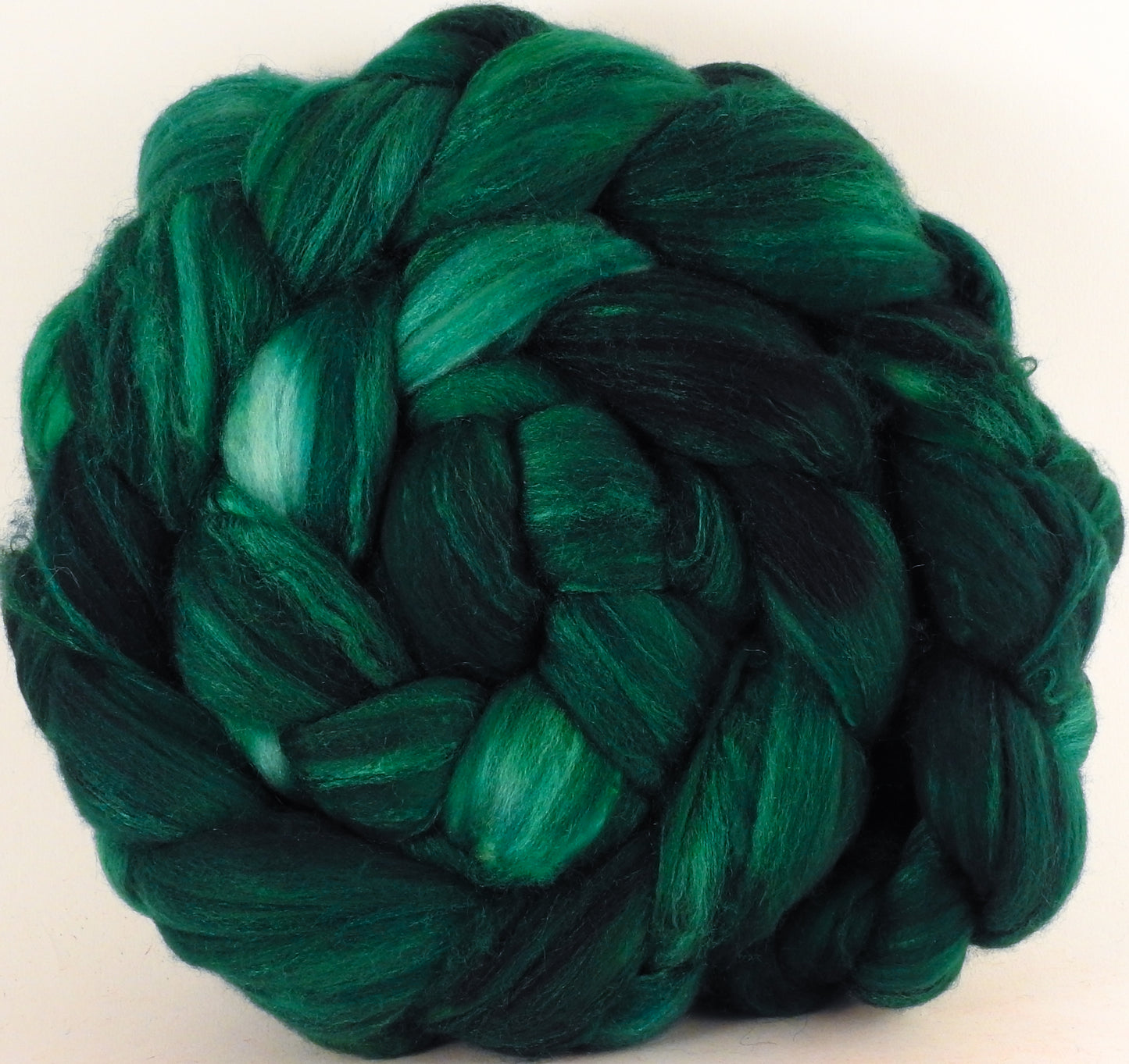 Batt in a Braid #35 - Malachite (5.3 oz.) - Sw Merino (18.5 mic) /Merino (18.5 mic) / Tussah Silk (40/40/20) - Inglenook Fibers