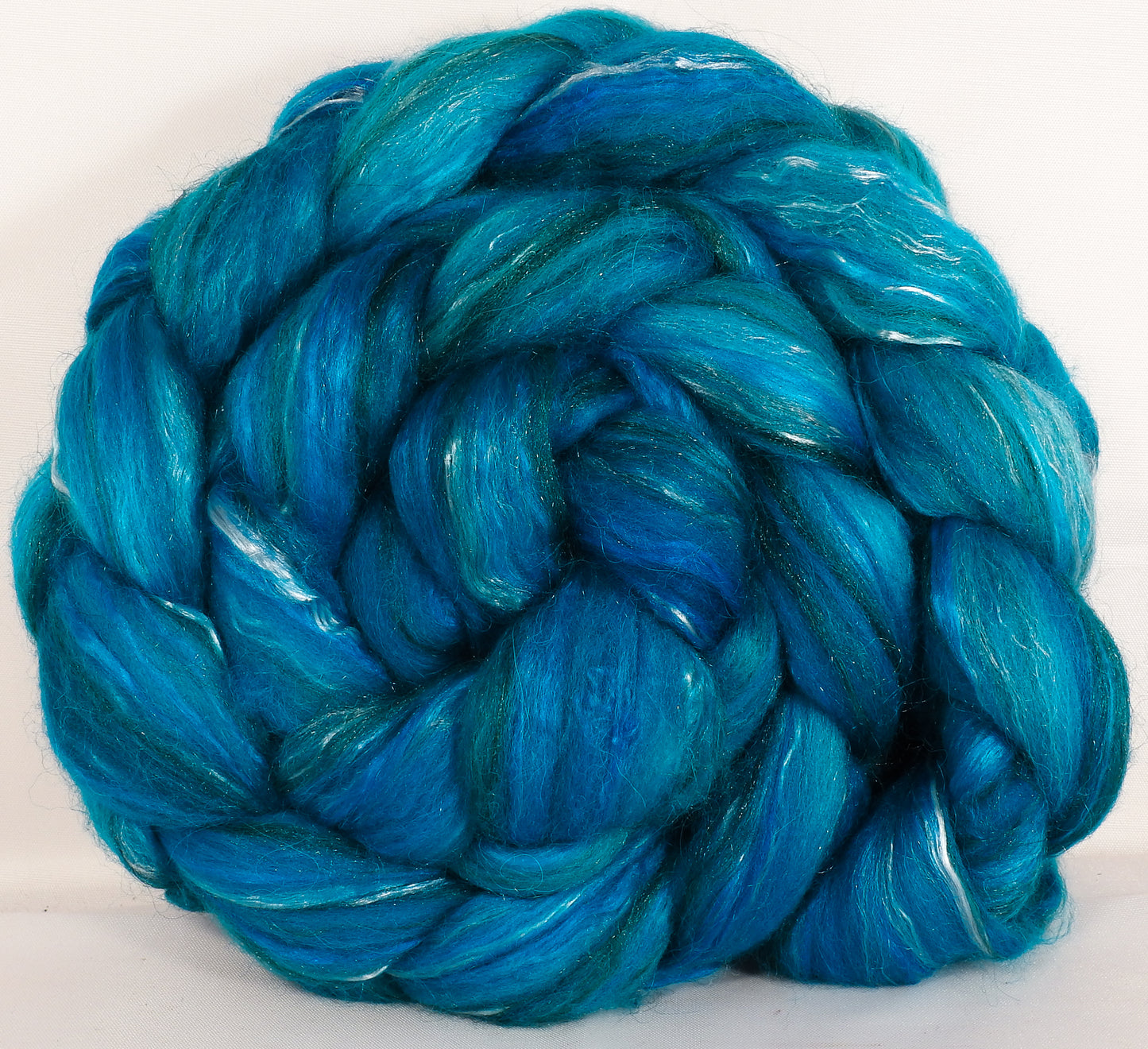 Batt in a Braid #31- Capri -( 5.5 oz. ) - Polwarth/ Mulberry Silk / Baby Alpaca / Rainbow Firestar/ Tencel( 40/25/15/10/10) - Inglenook Fibers